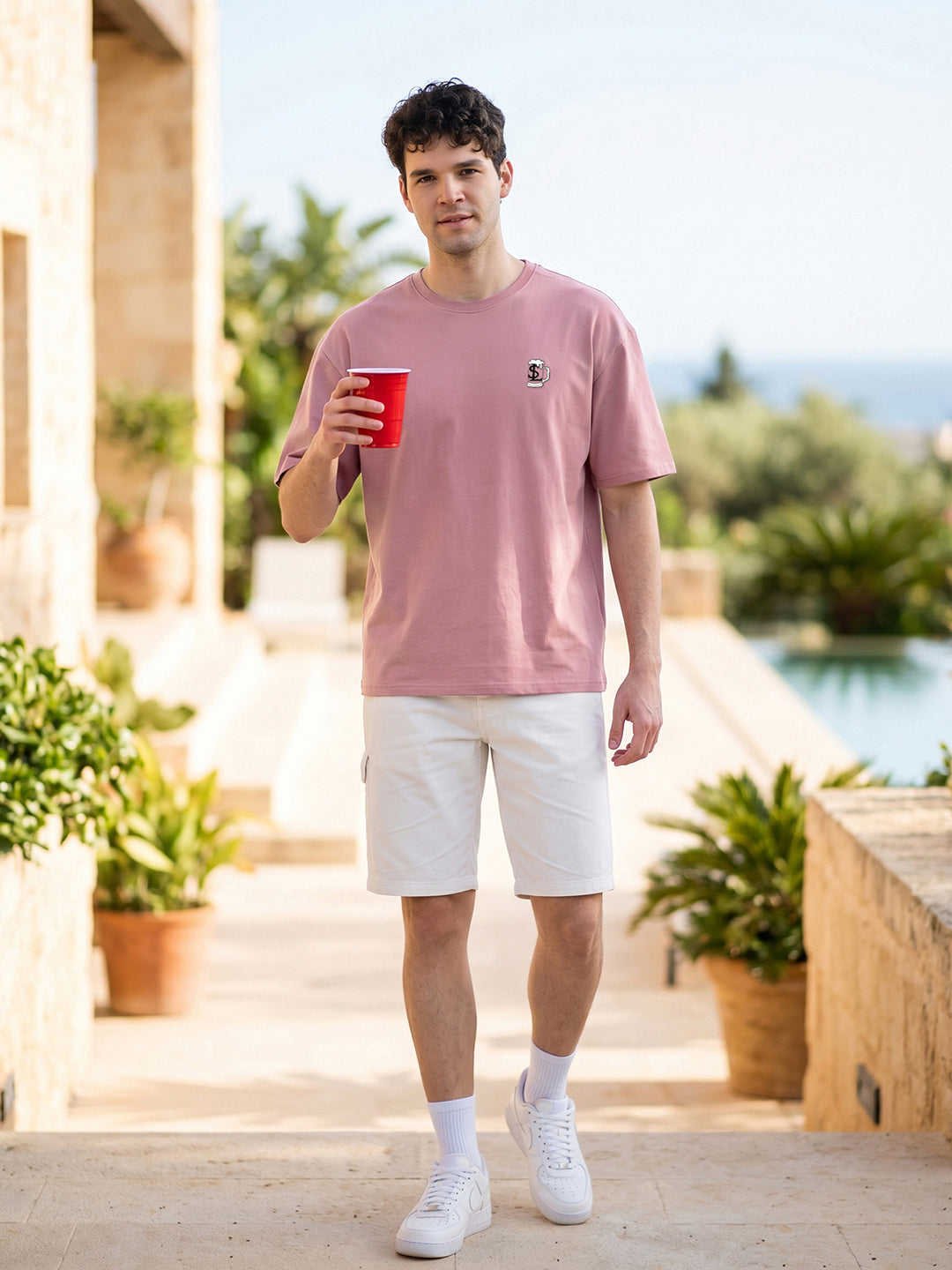Mentally At Happy Hour Graphic Printed Mauve Oversized T-shirt