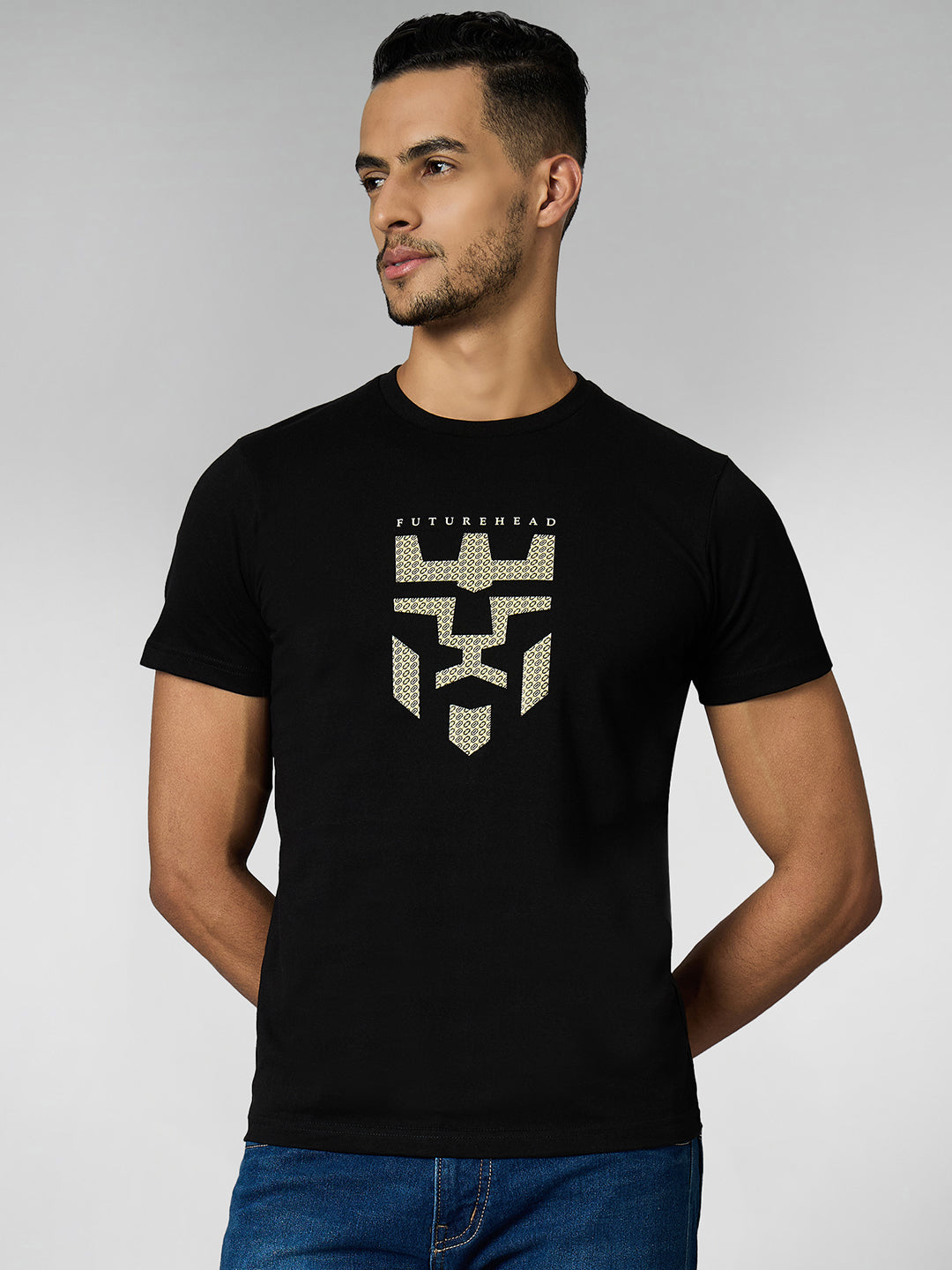 Men's Super Combed Cotton Black Regular Fit Half Sleeve Round Neck T-Shirt