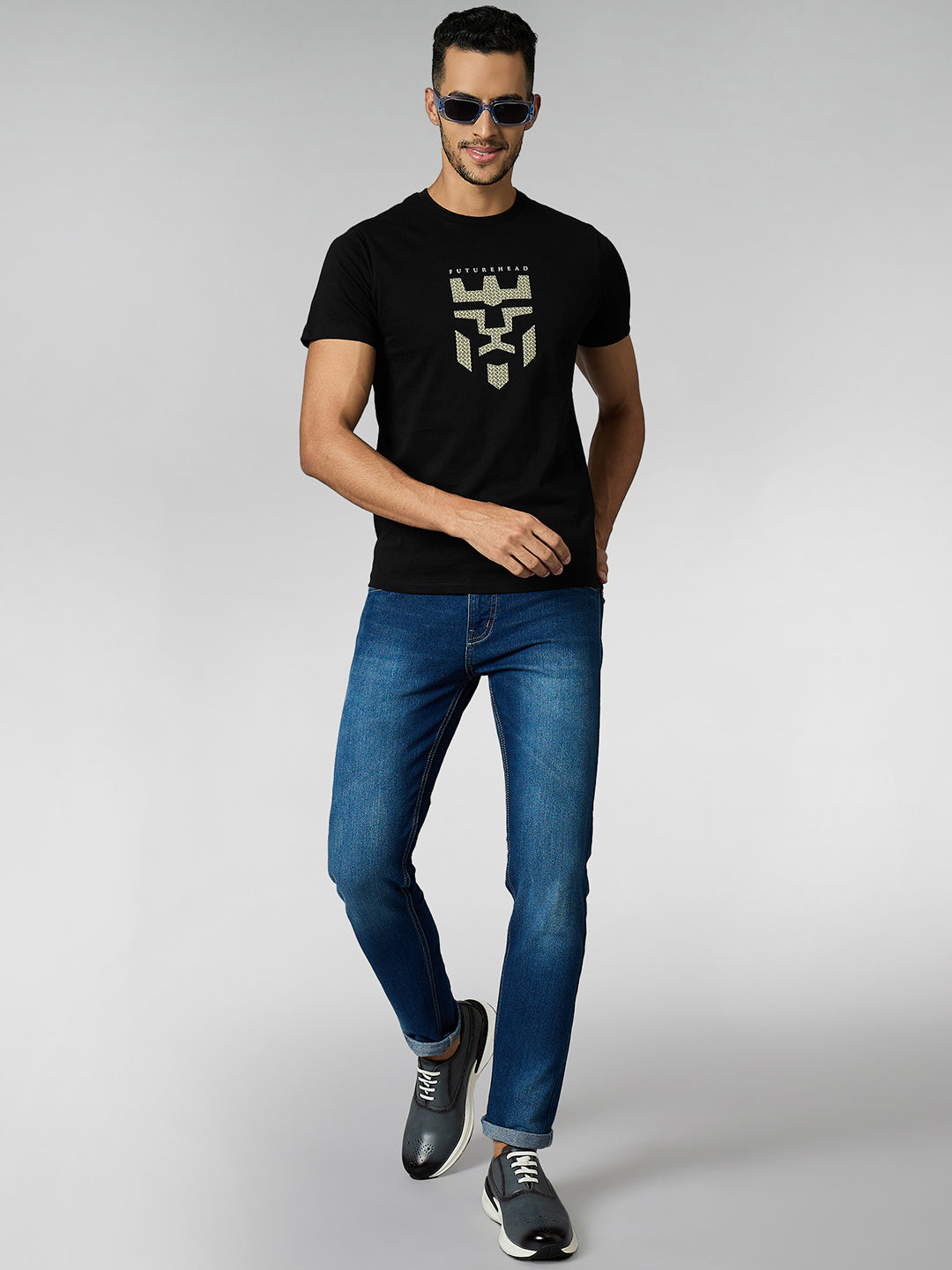 Men's Super Combed Cotton Black Regular Fit Half Sleeve Round Neck T-Shirt