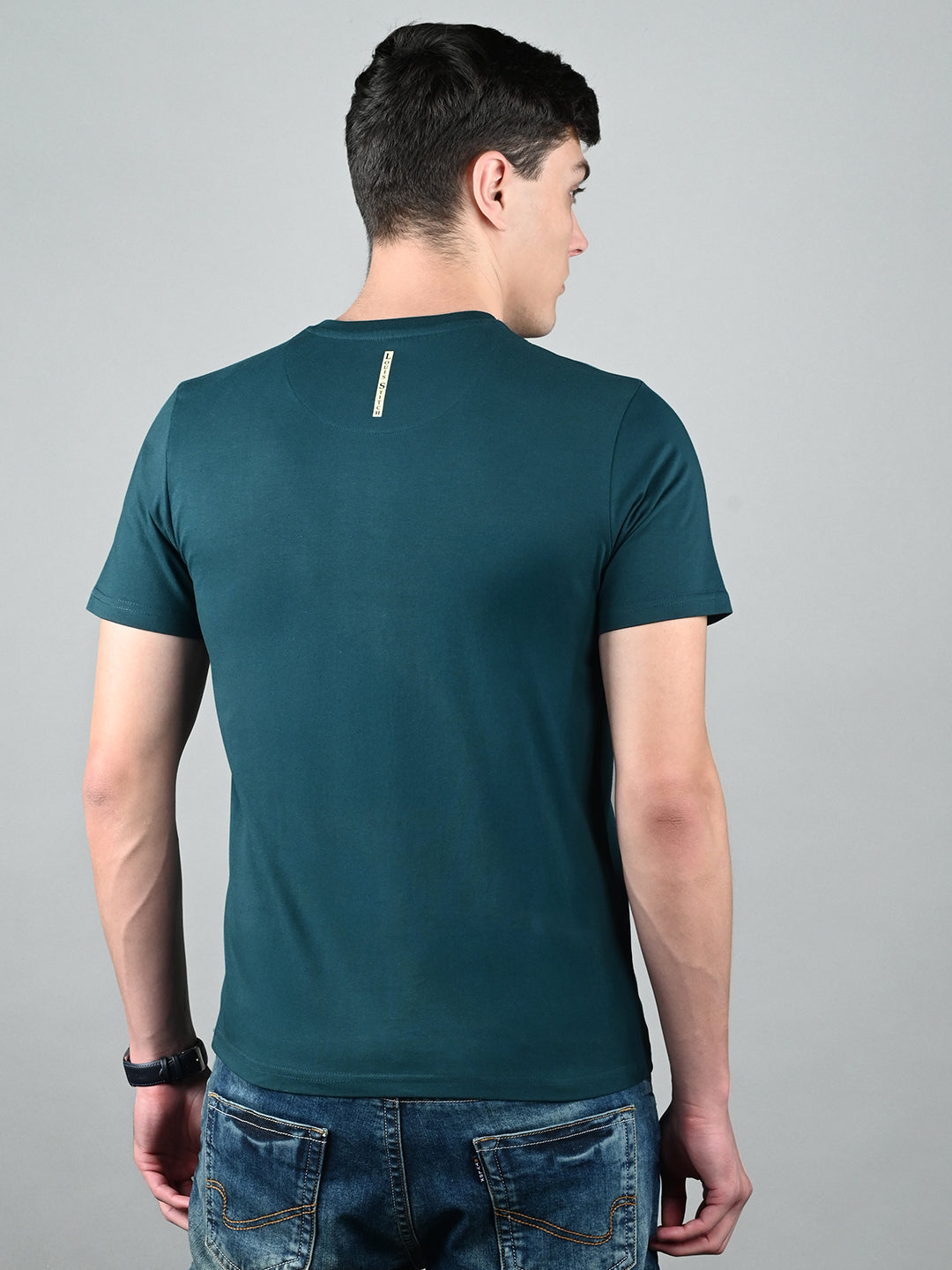Men's Super Combed Cotton Teal Green Regular Fit Half Sleeve Round Neck T-Shirt