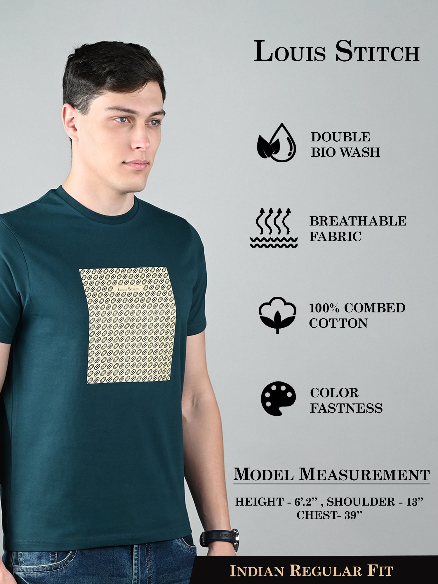 Men's Super Combed Cotton Teal Green Regular Fit Half Sleeve Round Neck T-Shirt