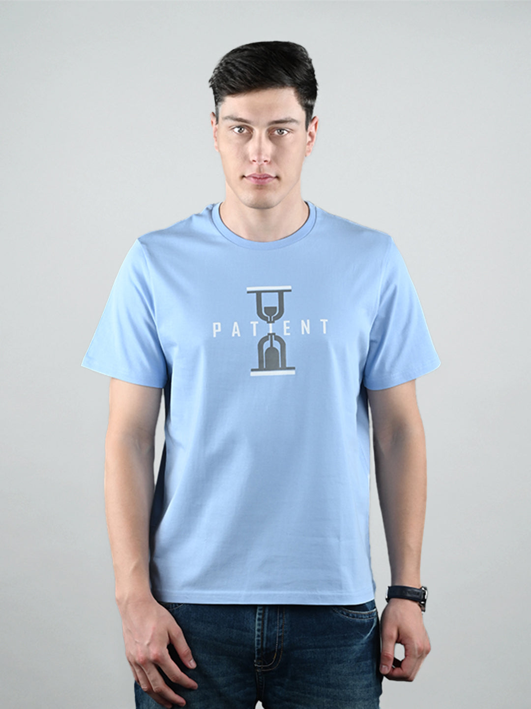 Men's Sky Blue Super Combed Cotton Printed T-shirt