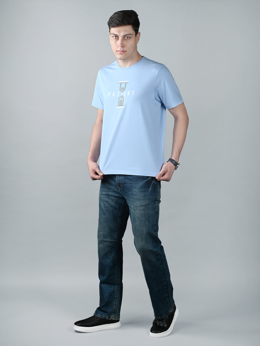 Men's Sky Blue Super Combed Cotton Printed T-shirt
