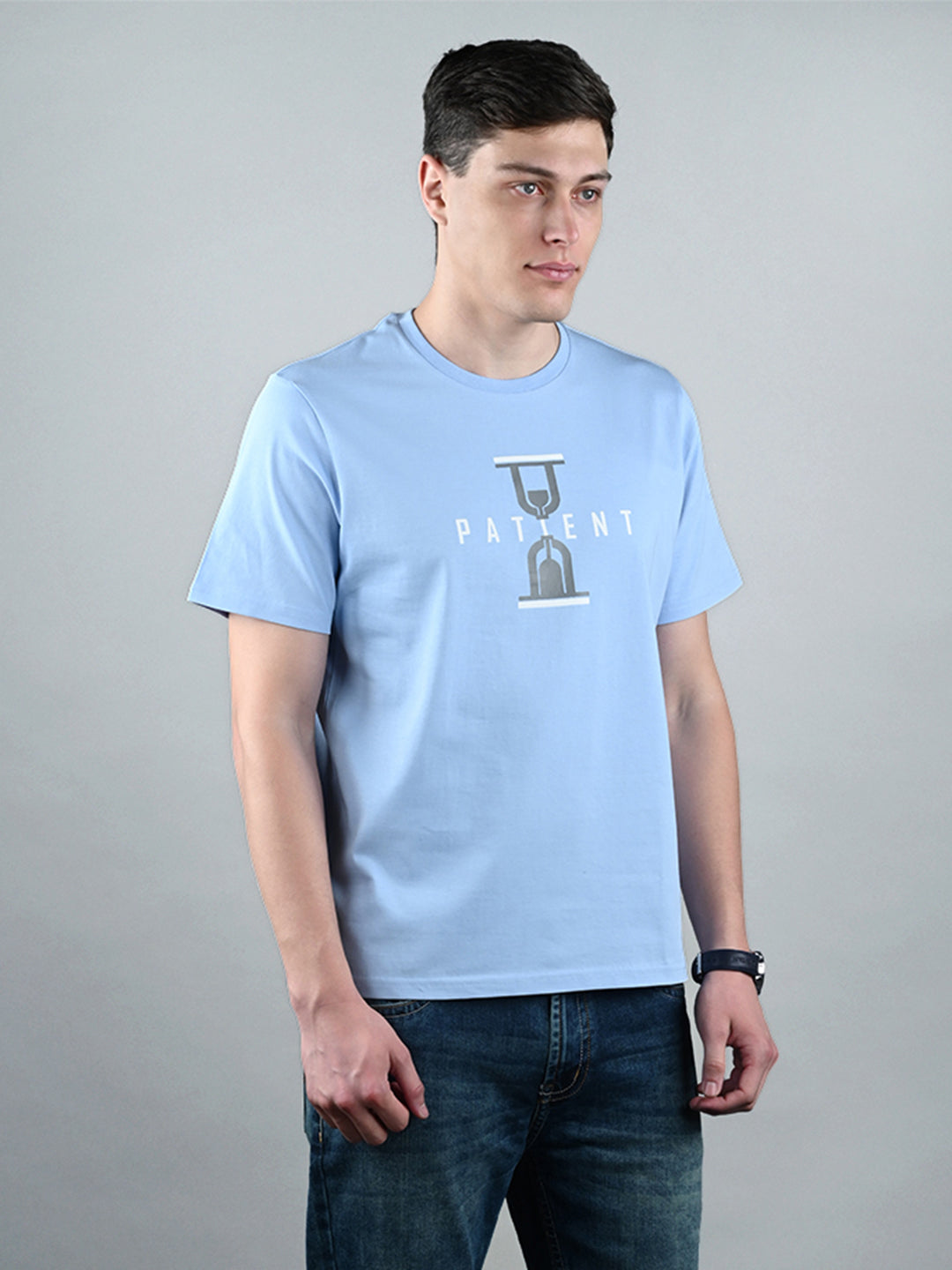 Men's Sky Blue Super Combed Cotton Printed T-shirt