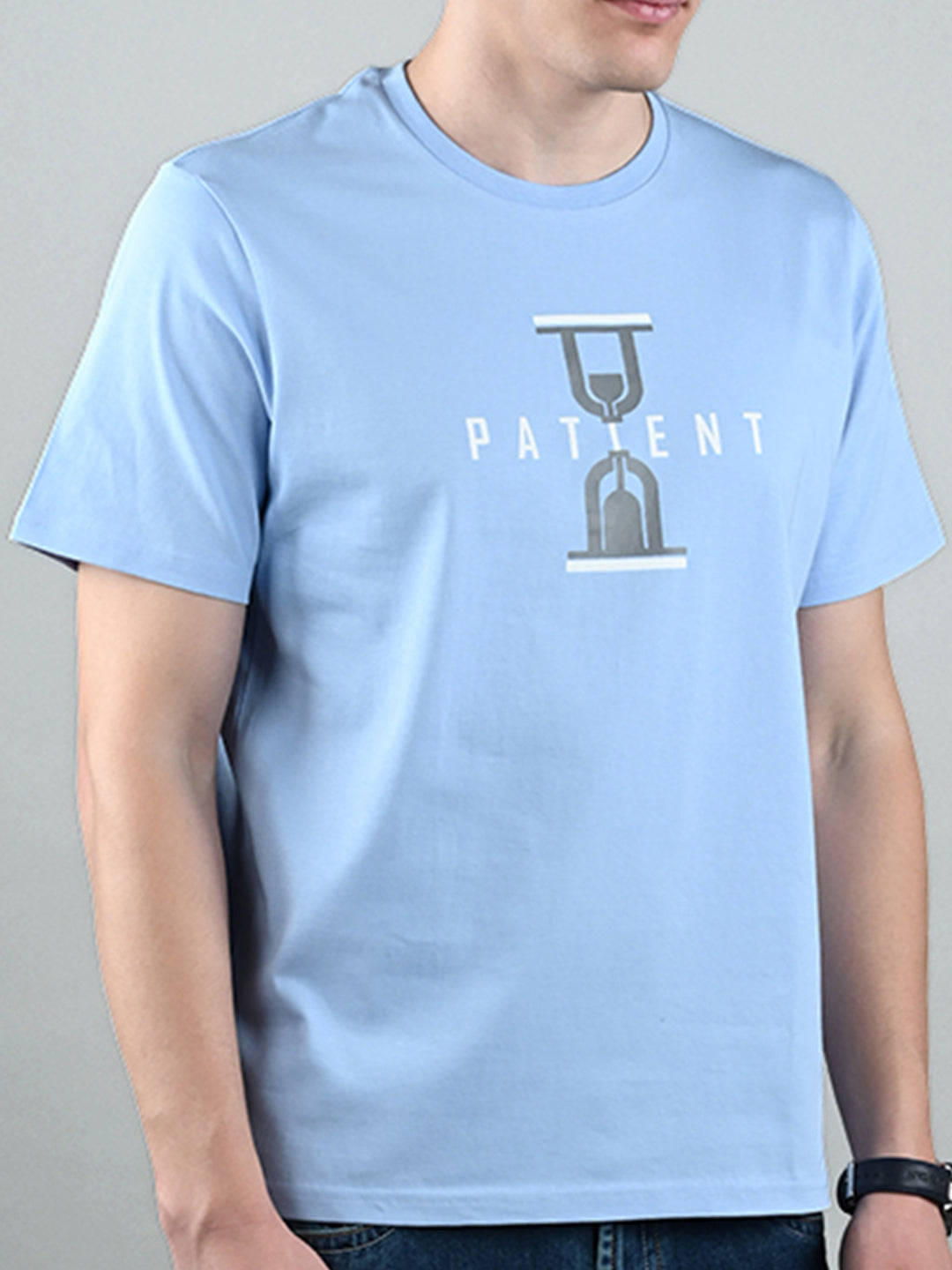Men's Sky Blue Super Combed Cotton Printed T-shirt