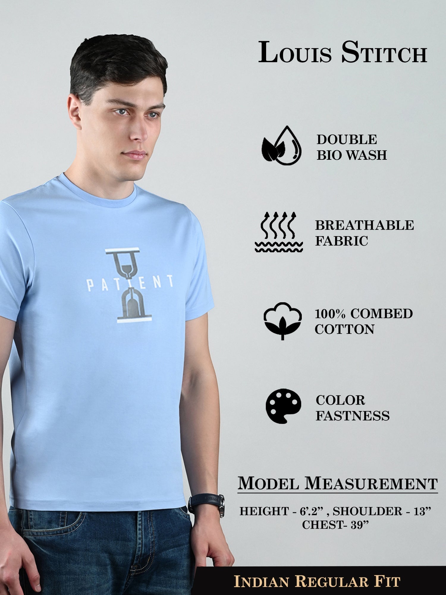 Men's Sky Blue Super Combed Cotton Printed T-shirt