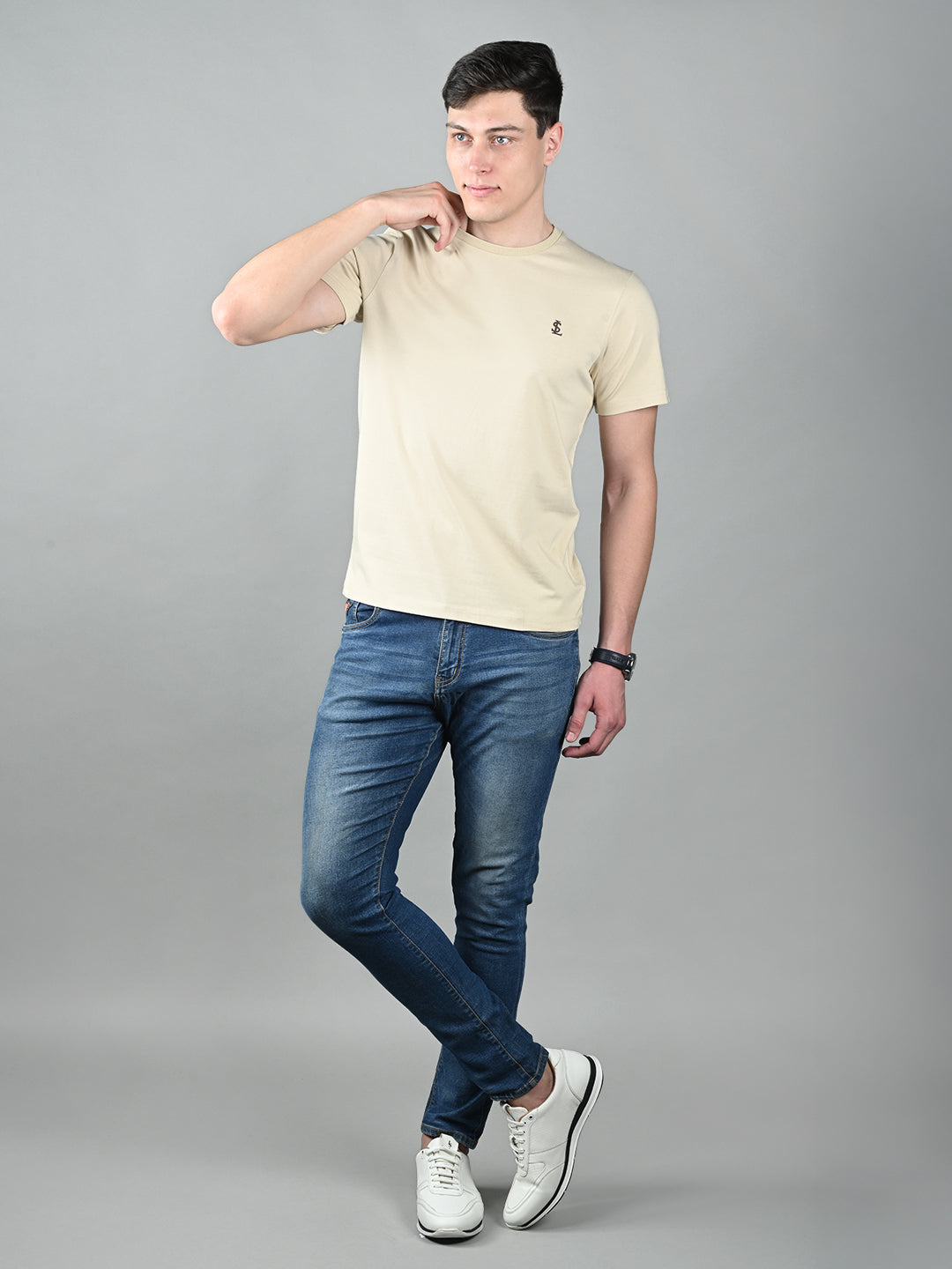Men's Cream Super Combed Cotton Printed T-shirt