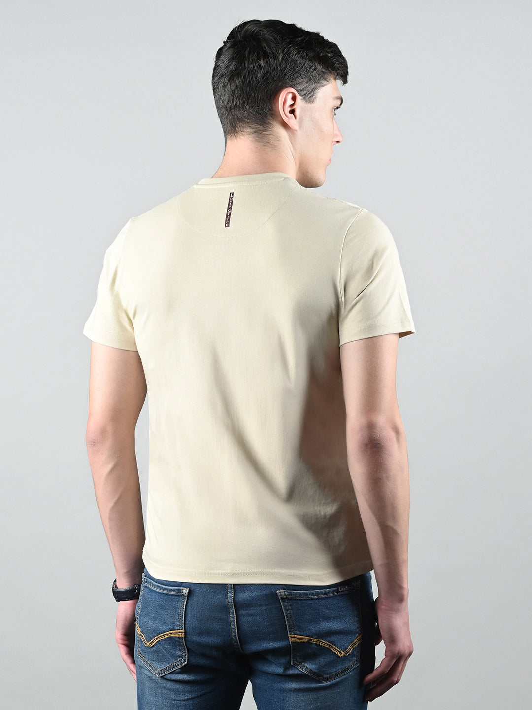 Men's Cream Super Combed Cotton Printed T-shirt