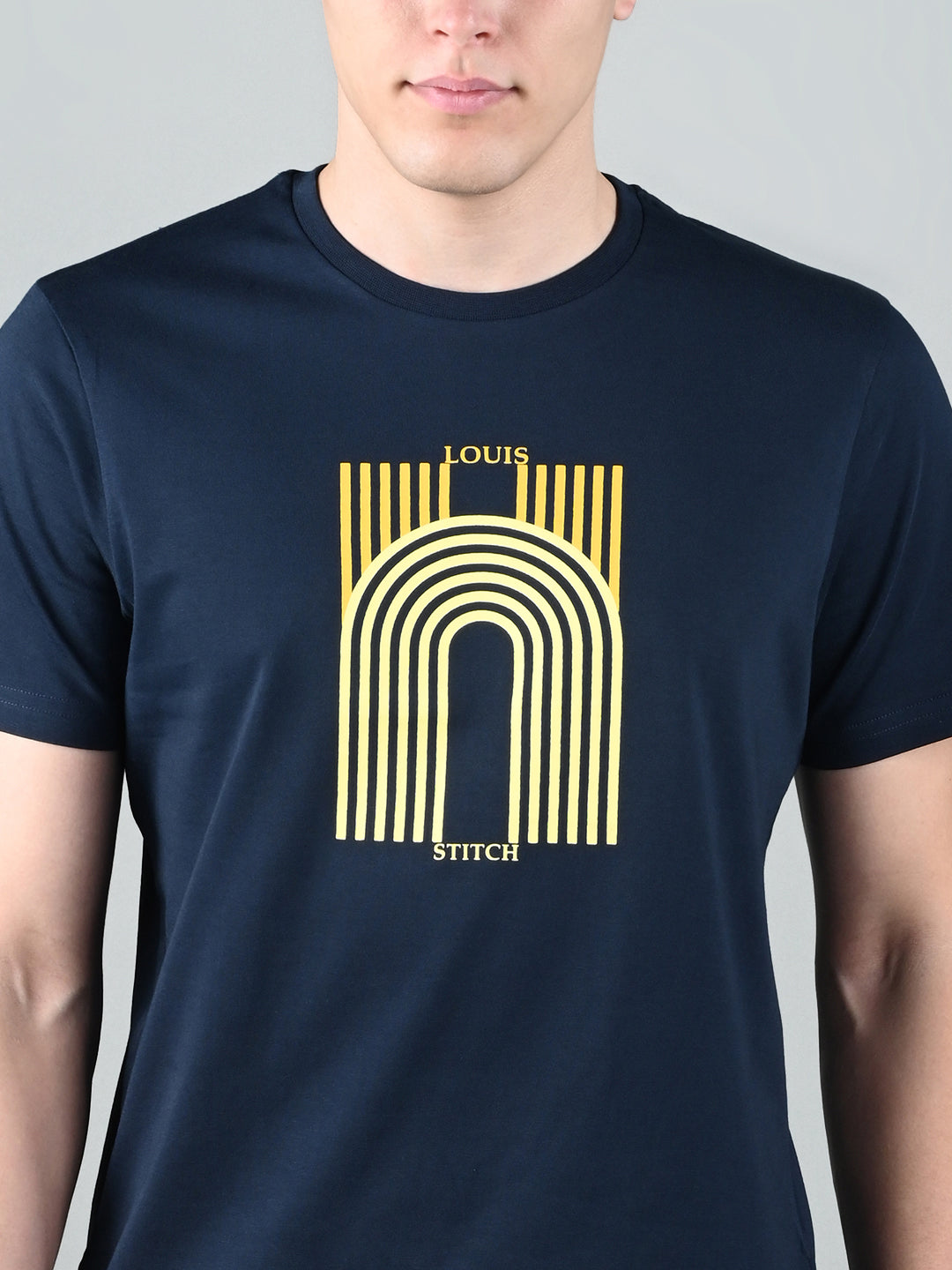 Men's Navy Blue Super Combed Cotton Printed T-shirt
