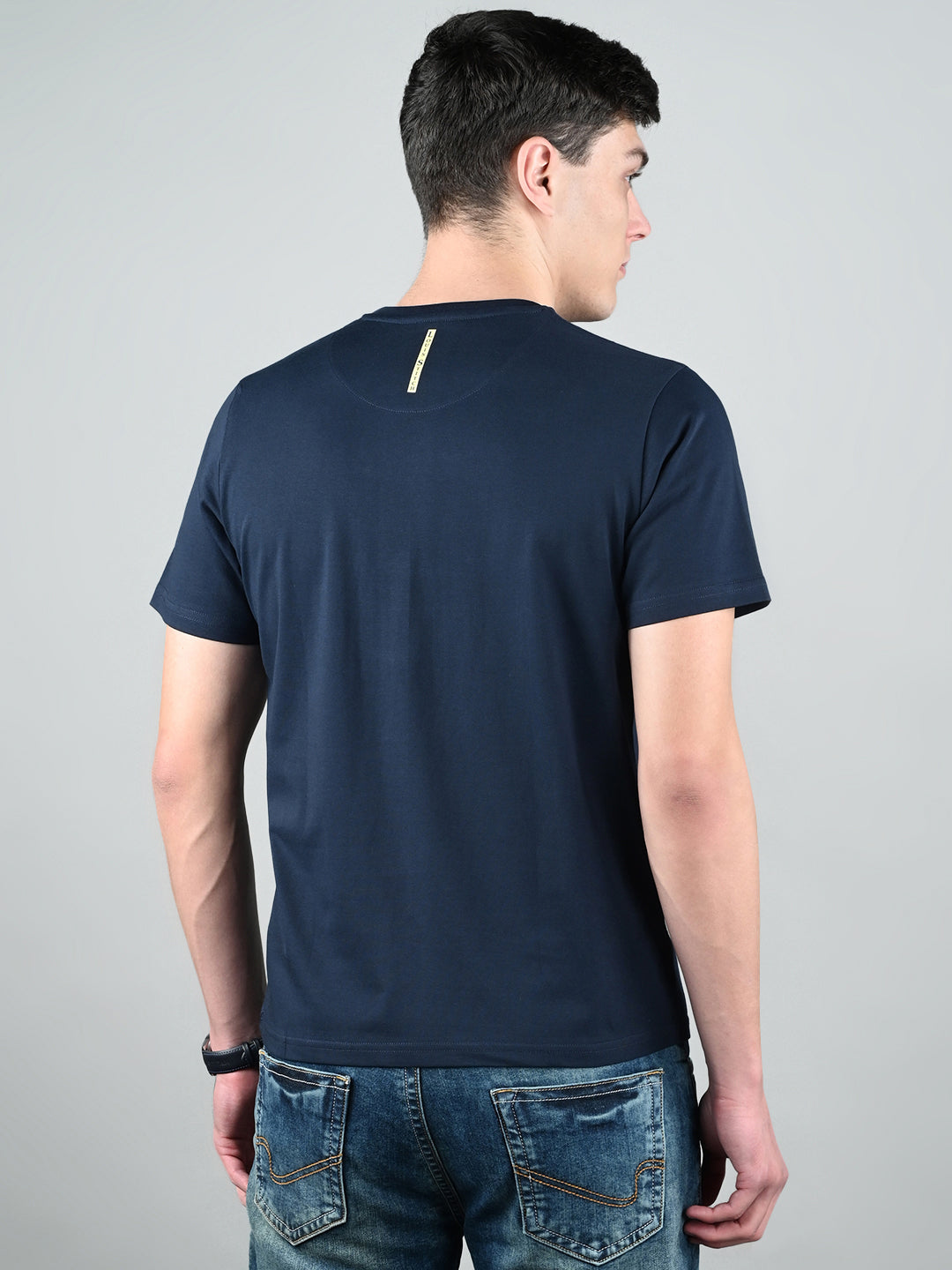 Men's Navy Blue Super Combed Cotton Printed T-shirt