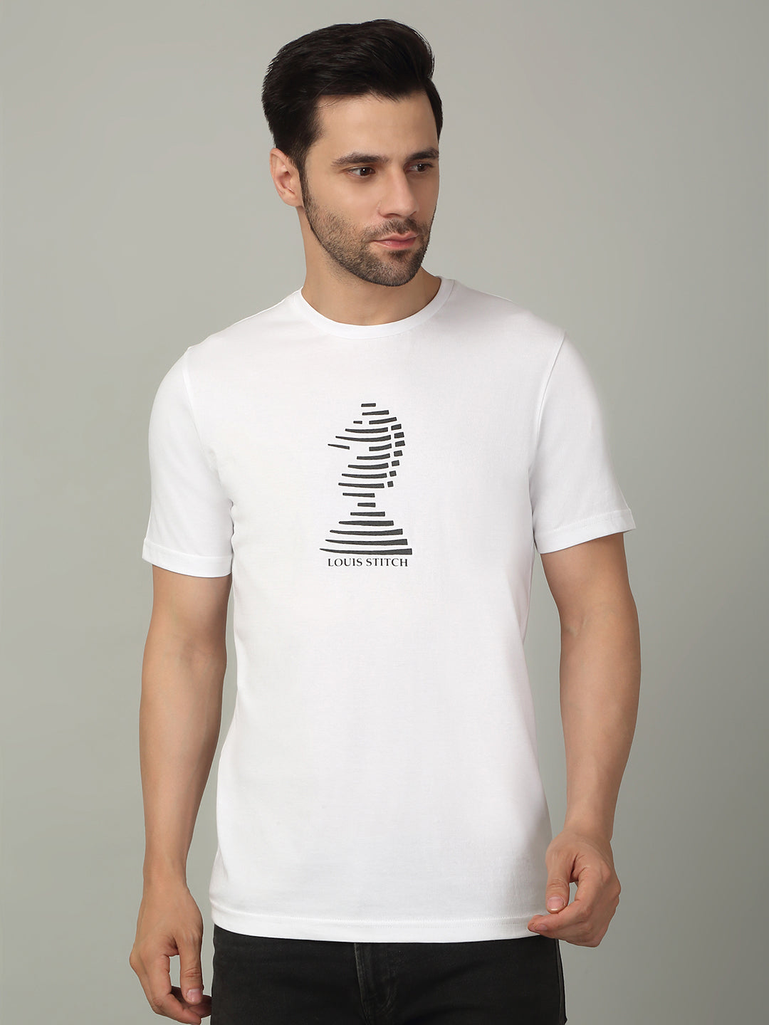 Men's Super Combed Cotton Printed White T-shirt