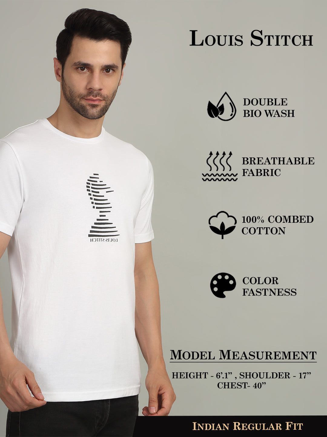 Men's Super Combed Cotton Printed White T-shirt