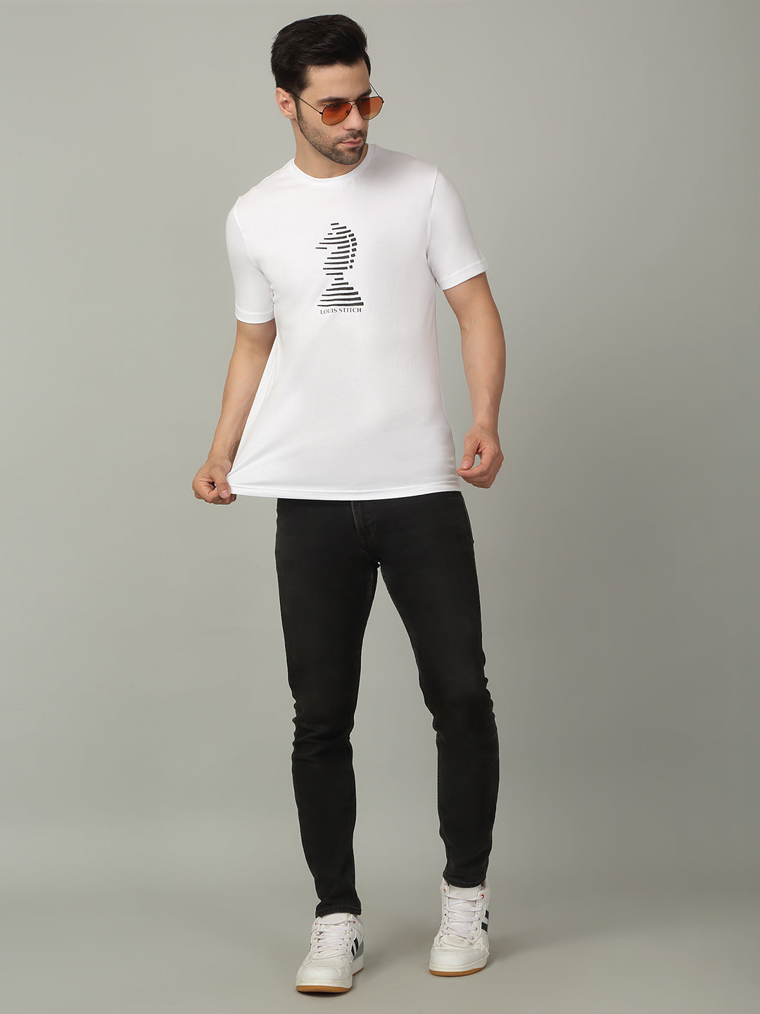 Men's Super Combed Cotton Printed White T-shirt