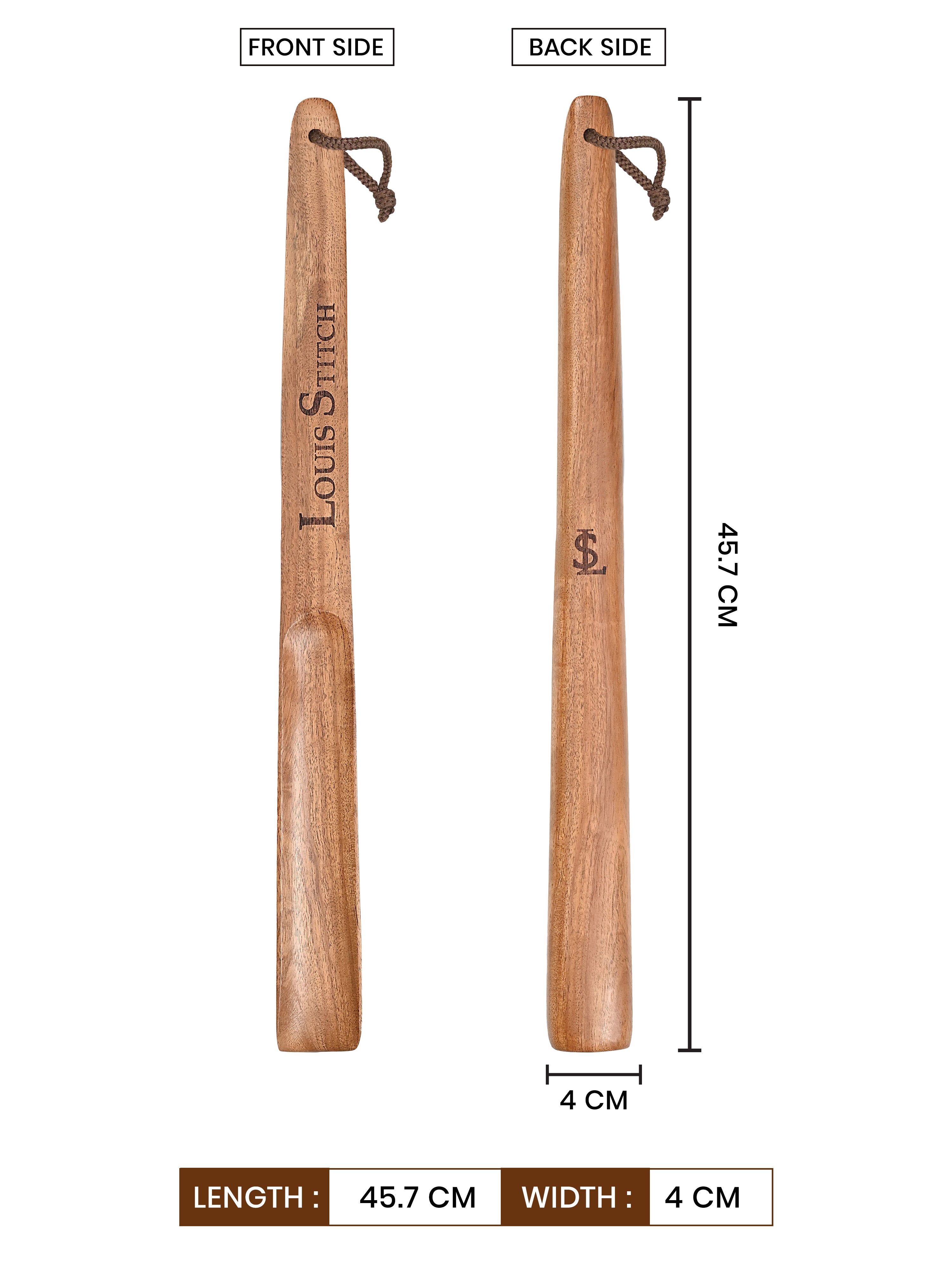 Premium 17-inch Natural Wooden Shoe Horn with Loop