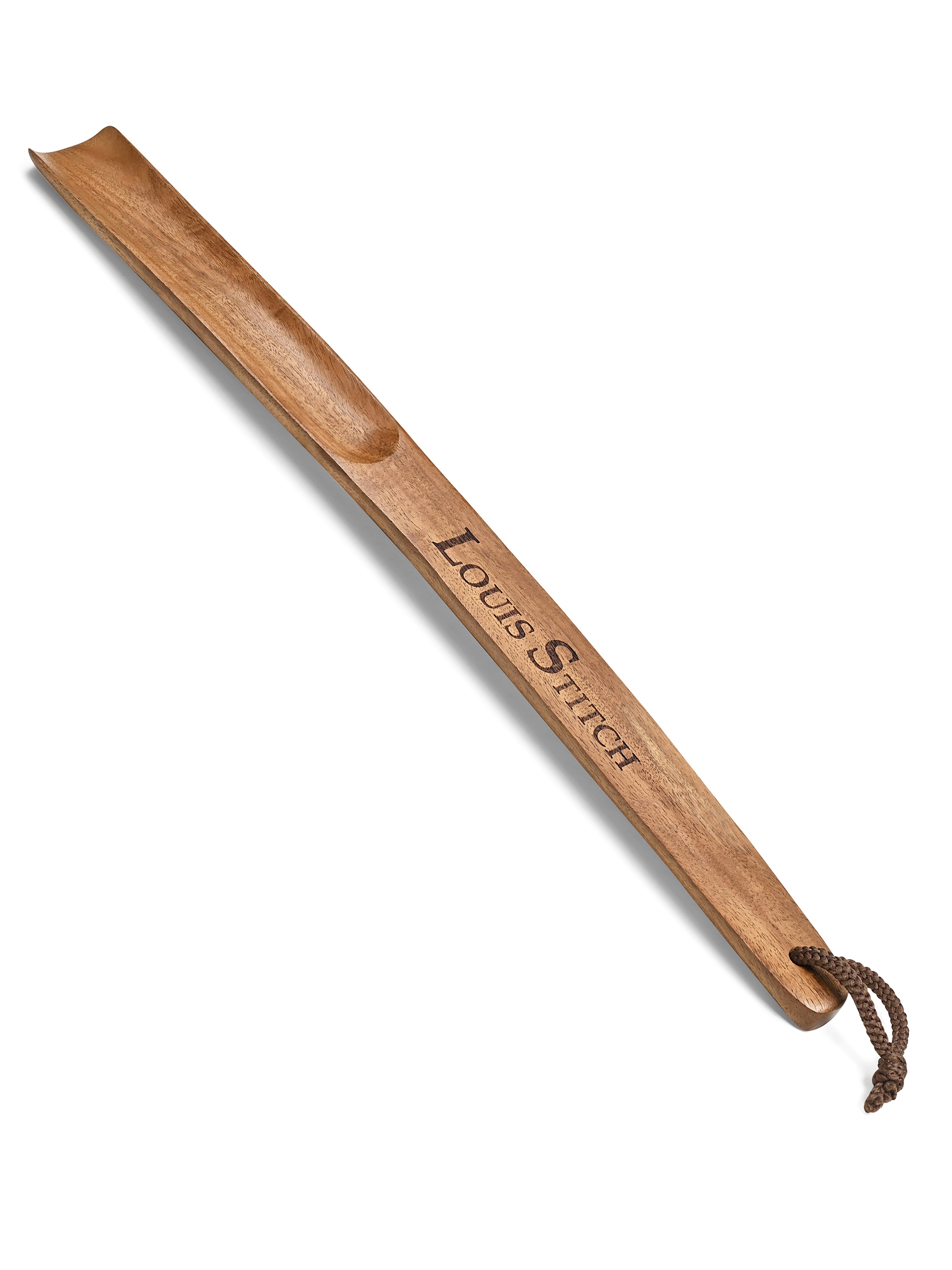 Premium 17-inch Natural Wooden Shoe Horn with Loop