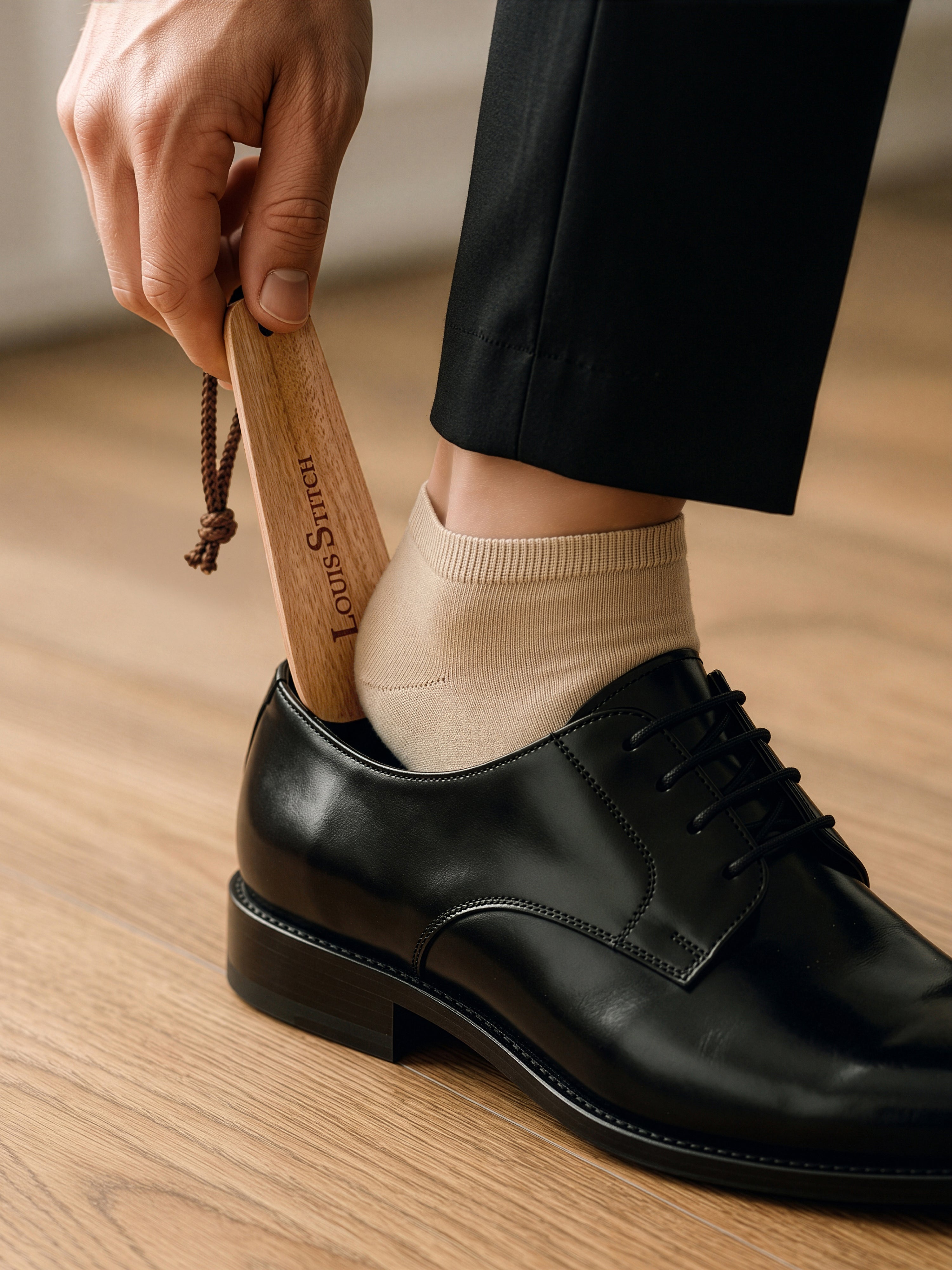 Premium 6-inch Natural Wooden Shoe Horn with Loop