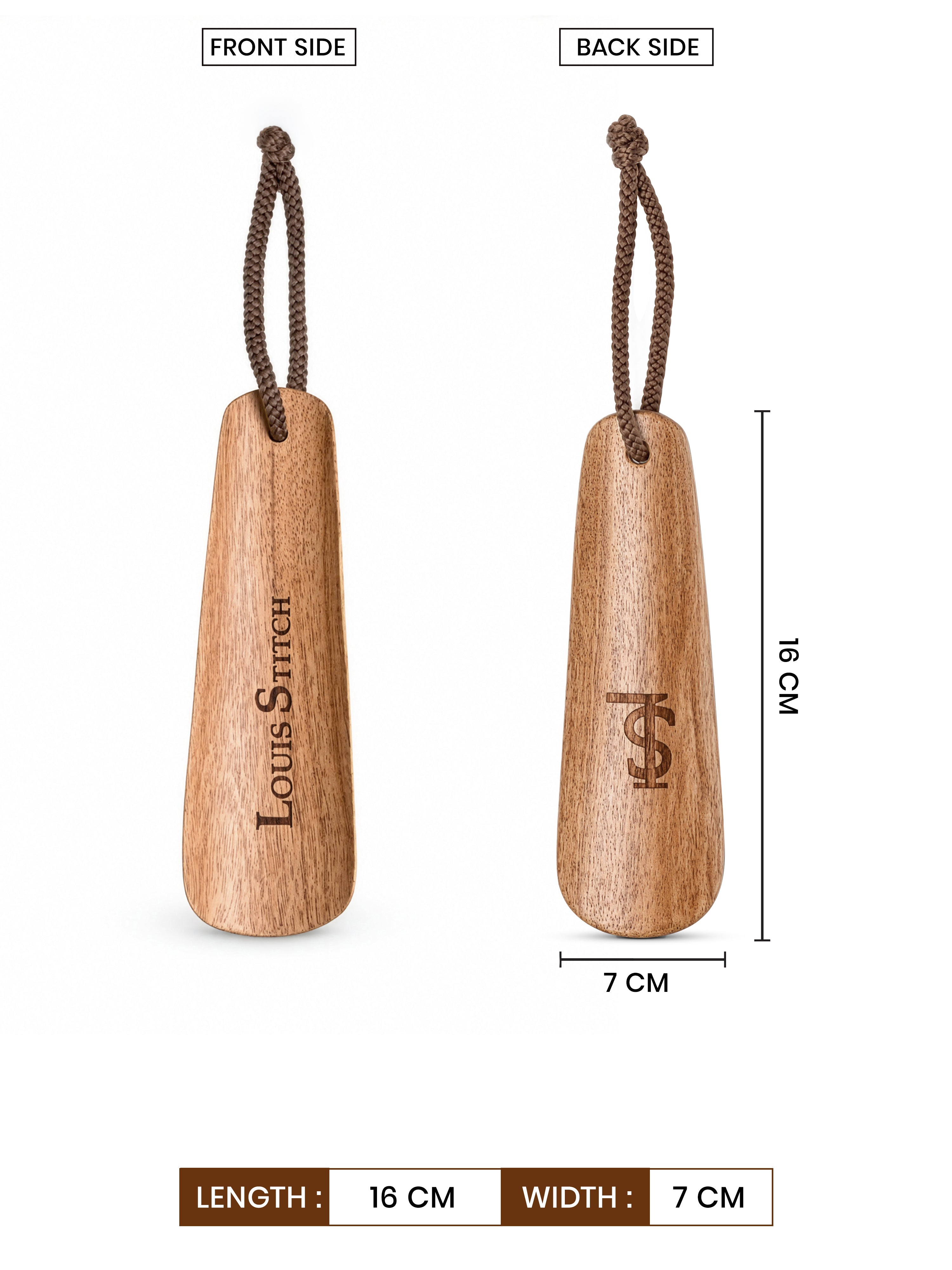 Premium 6-inch Natural Wooden Shoe Horn with Loop