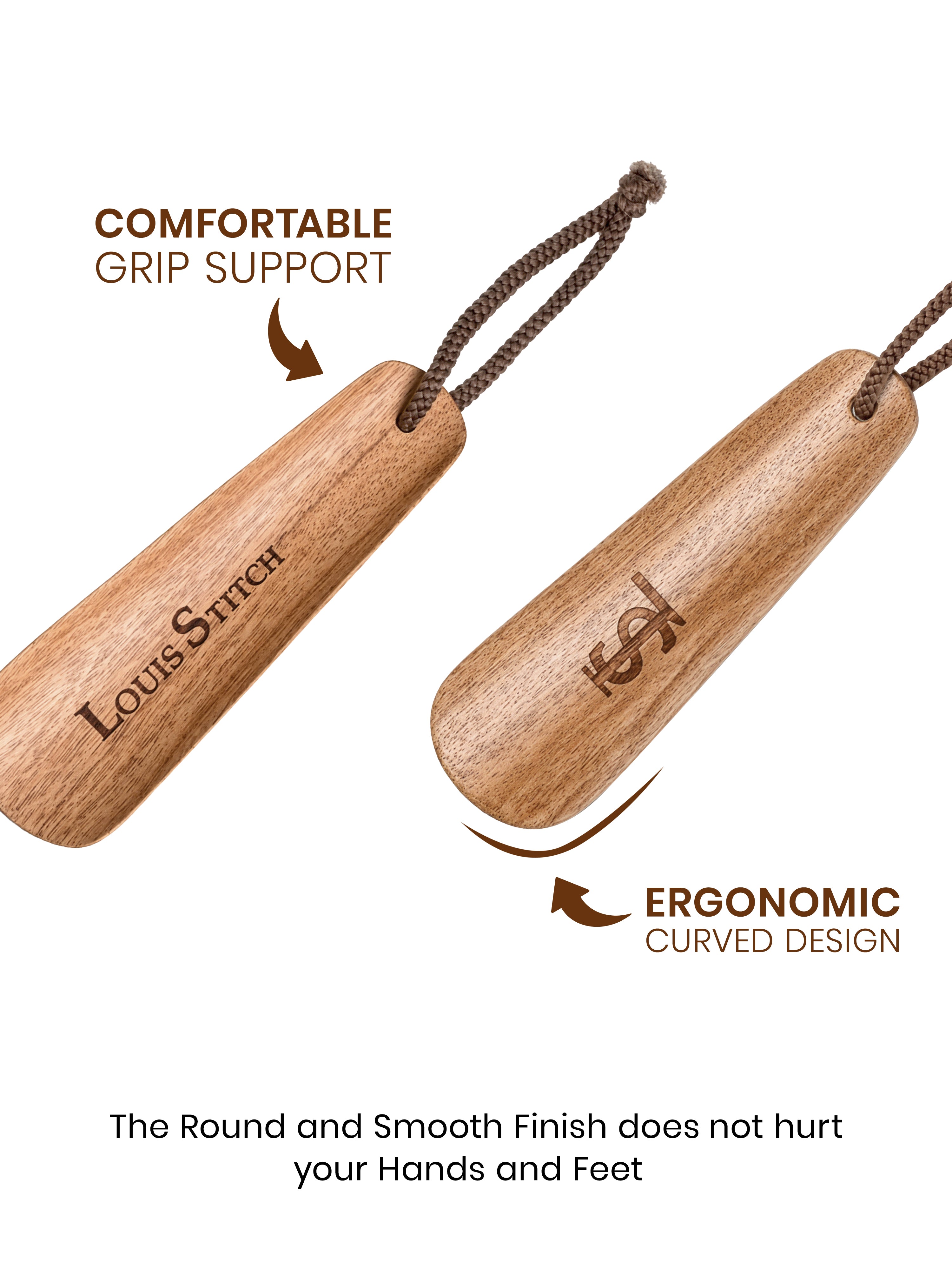 Premium 6-inch Natural Wooden Shoe Horn with Loop