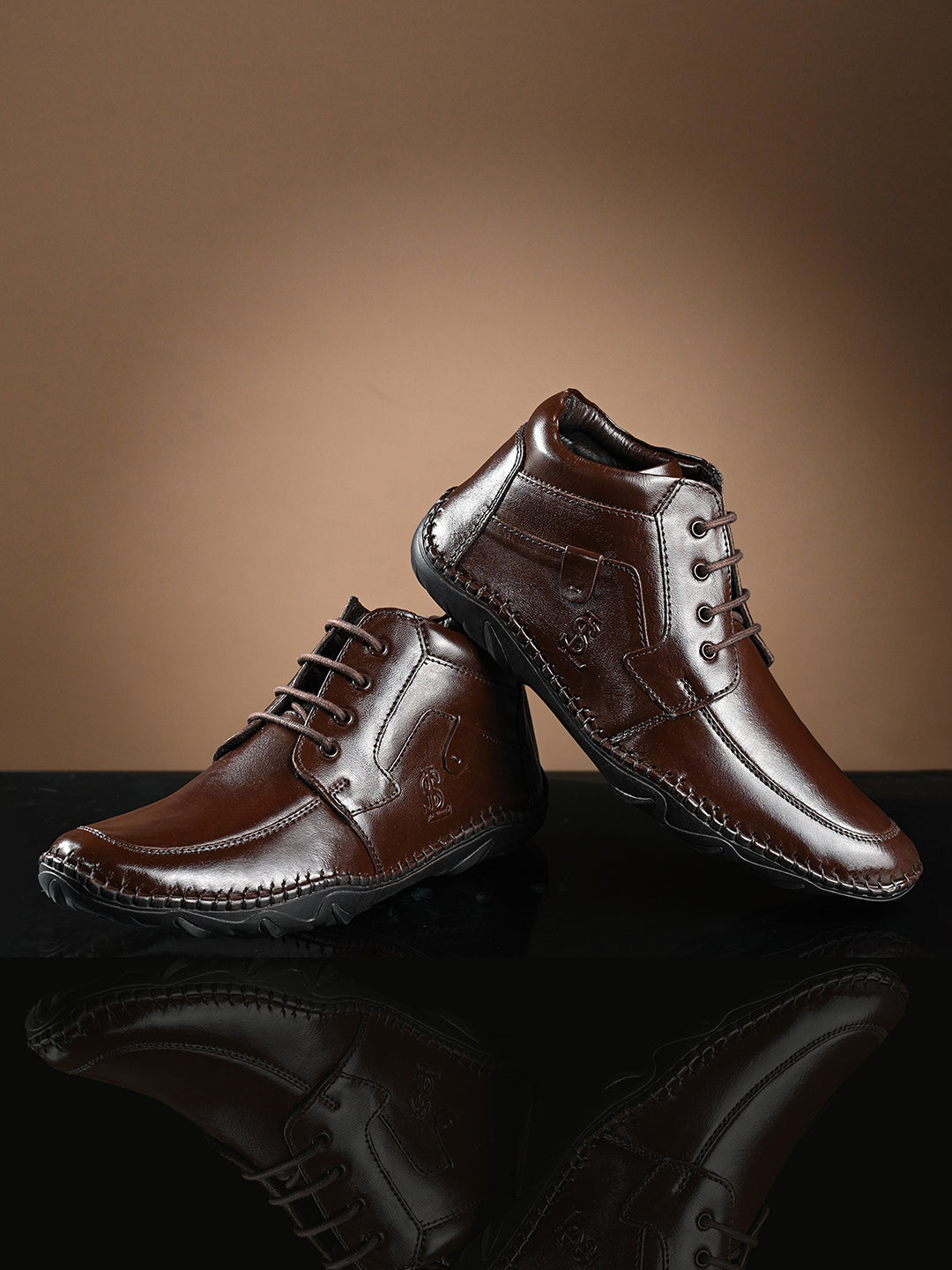 Brunette Brown Genuine Leather Ultra Lightweight Mid-Ankle Derby Shoes