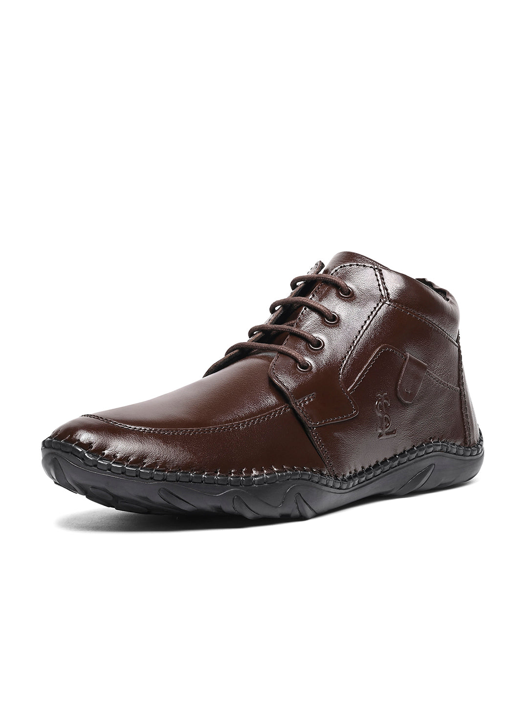 Brunette Brown Genuine Leather Ultra Lightweight Mid-Ankle Derby Shoes