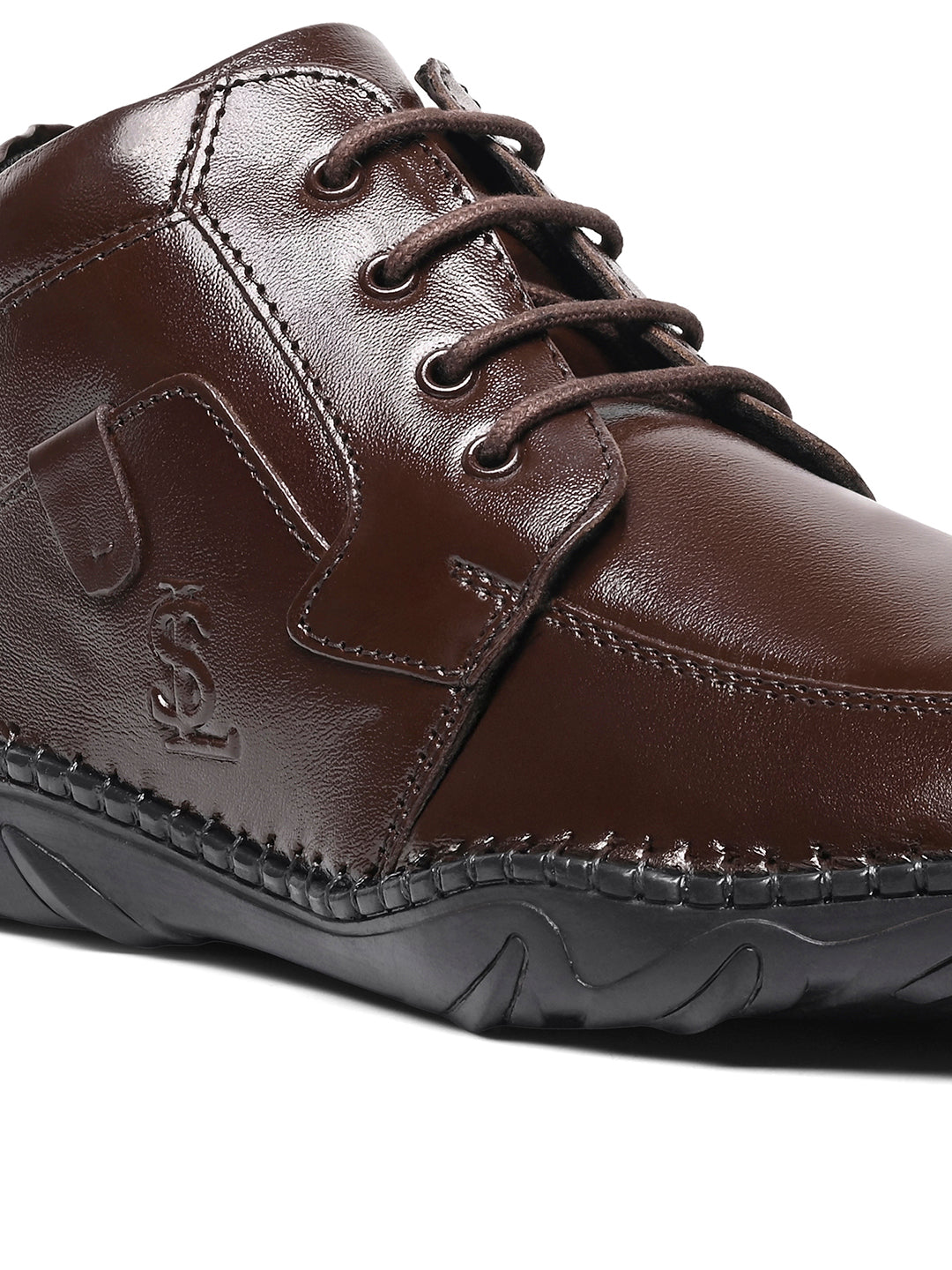 Brunette Brown Genuine Leather Ultra Lightweight Mid-Ankle Derby Shoes