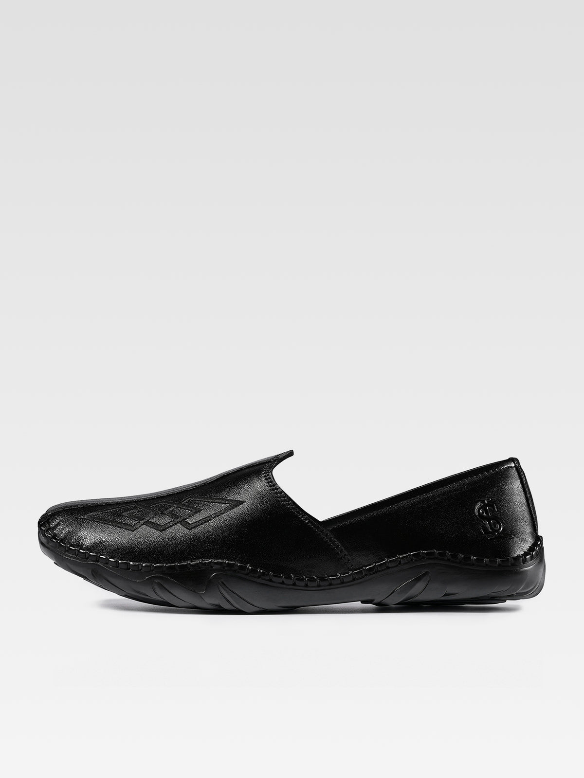 Jet Black Ethnic Slip-On Texture Nagra Juti and Mojari