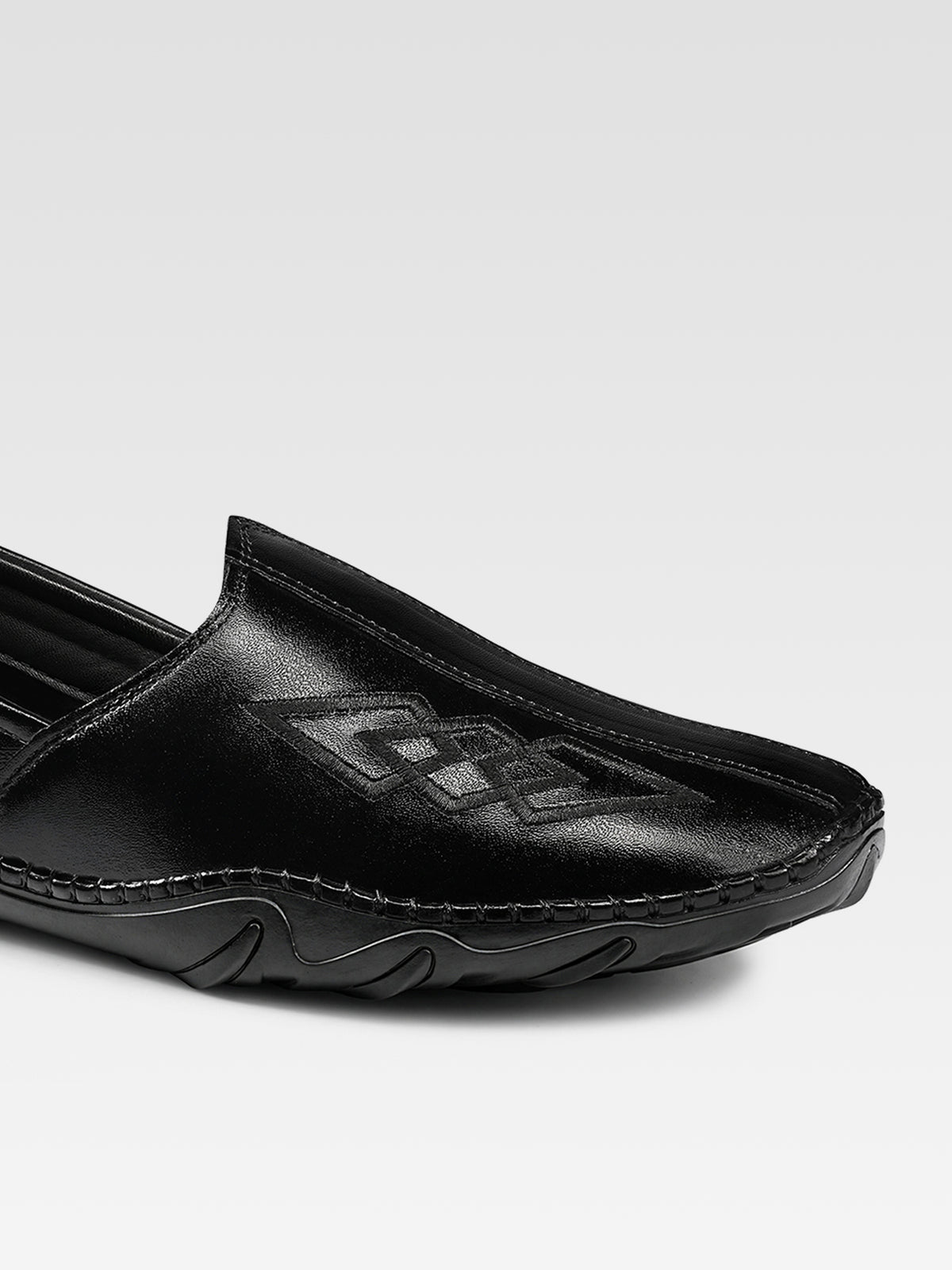 Jet Black Ethnic Slip-On Texture Nagra Juti and Mojari