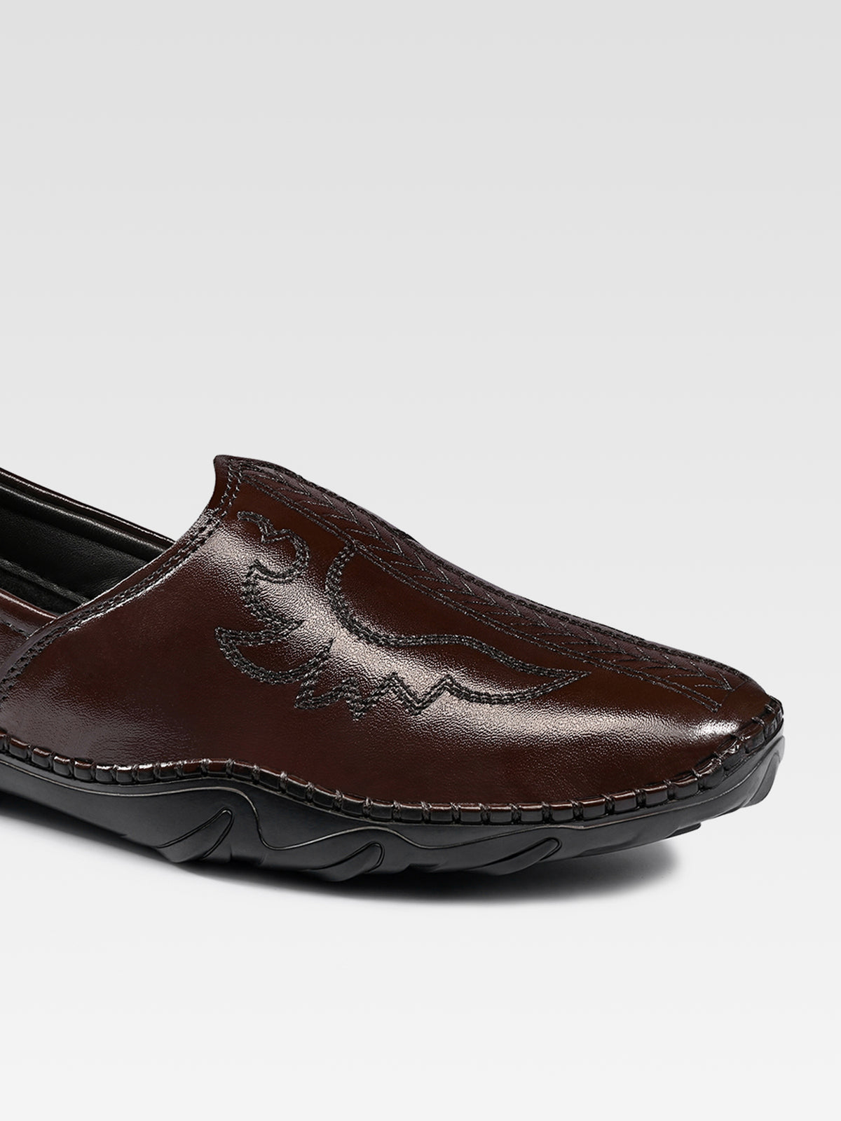 Brunette Brown Ethnic Slip-On Texture Nagra Juti and Mojari