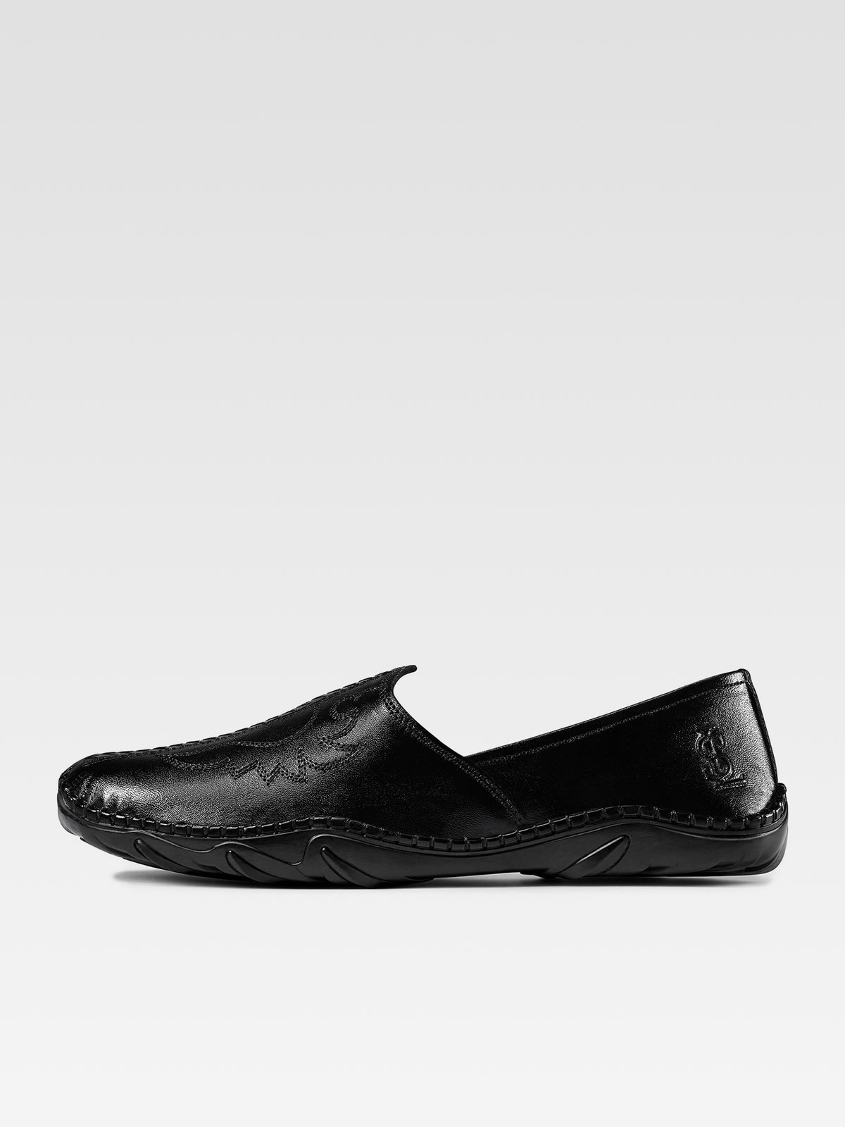 Jet Black Ethnic Slip-On Texture Nagra Juti and Mojari