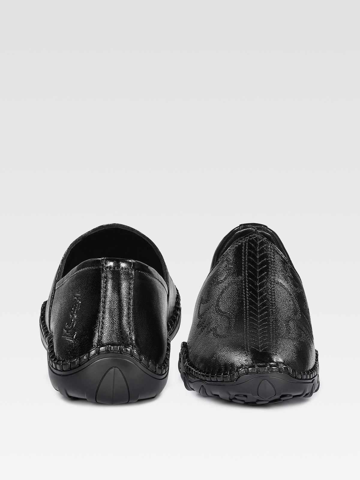 Jet Black Ethnic Slip-On Texture Nagra Juti and Mojari