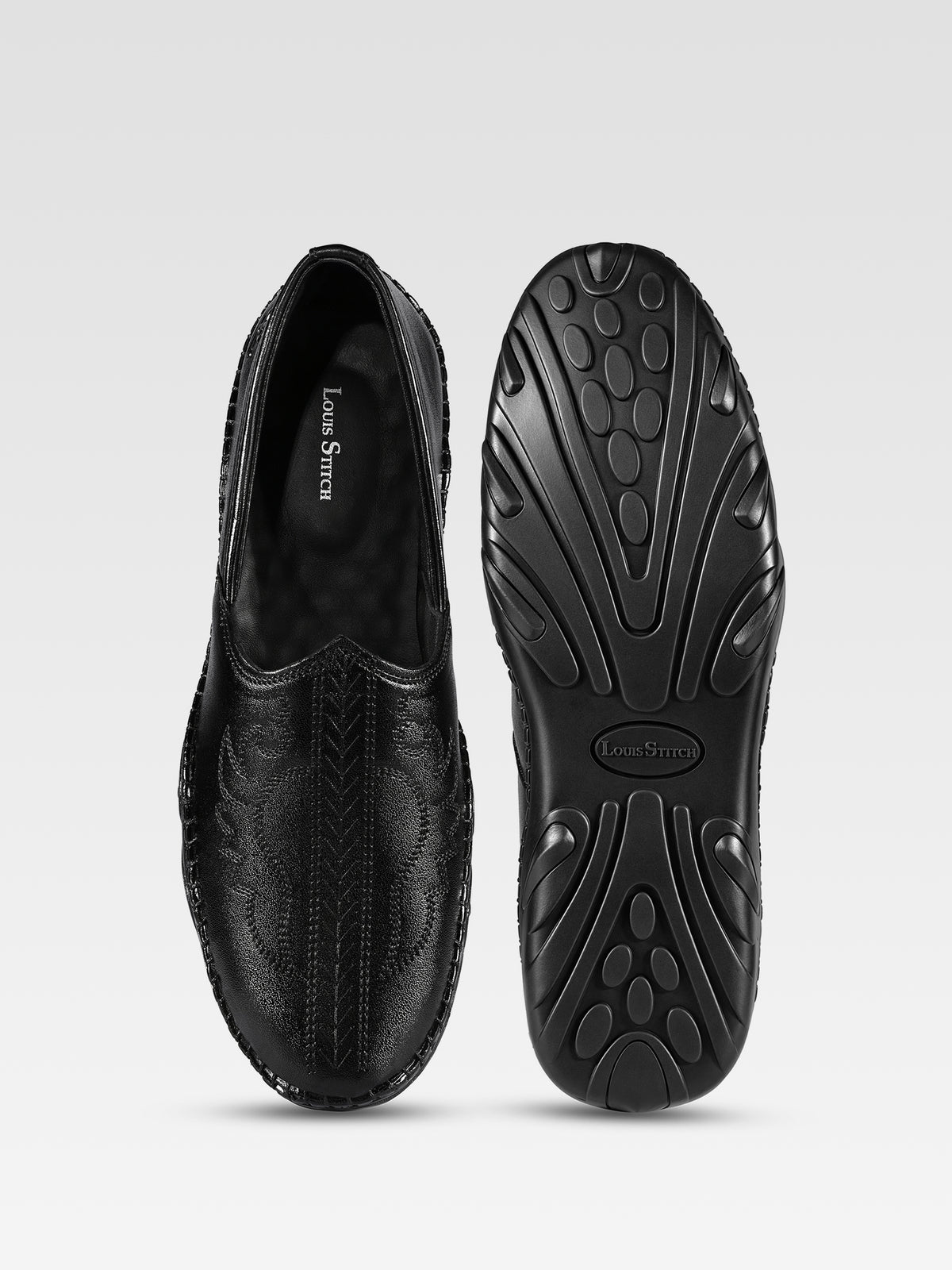 Jet Black Ethnic Slip-On Texture Nagra Juti and Mojari