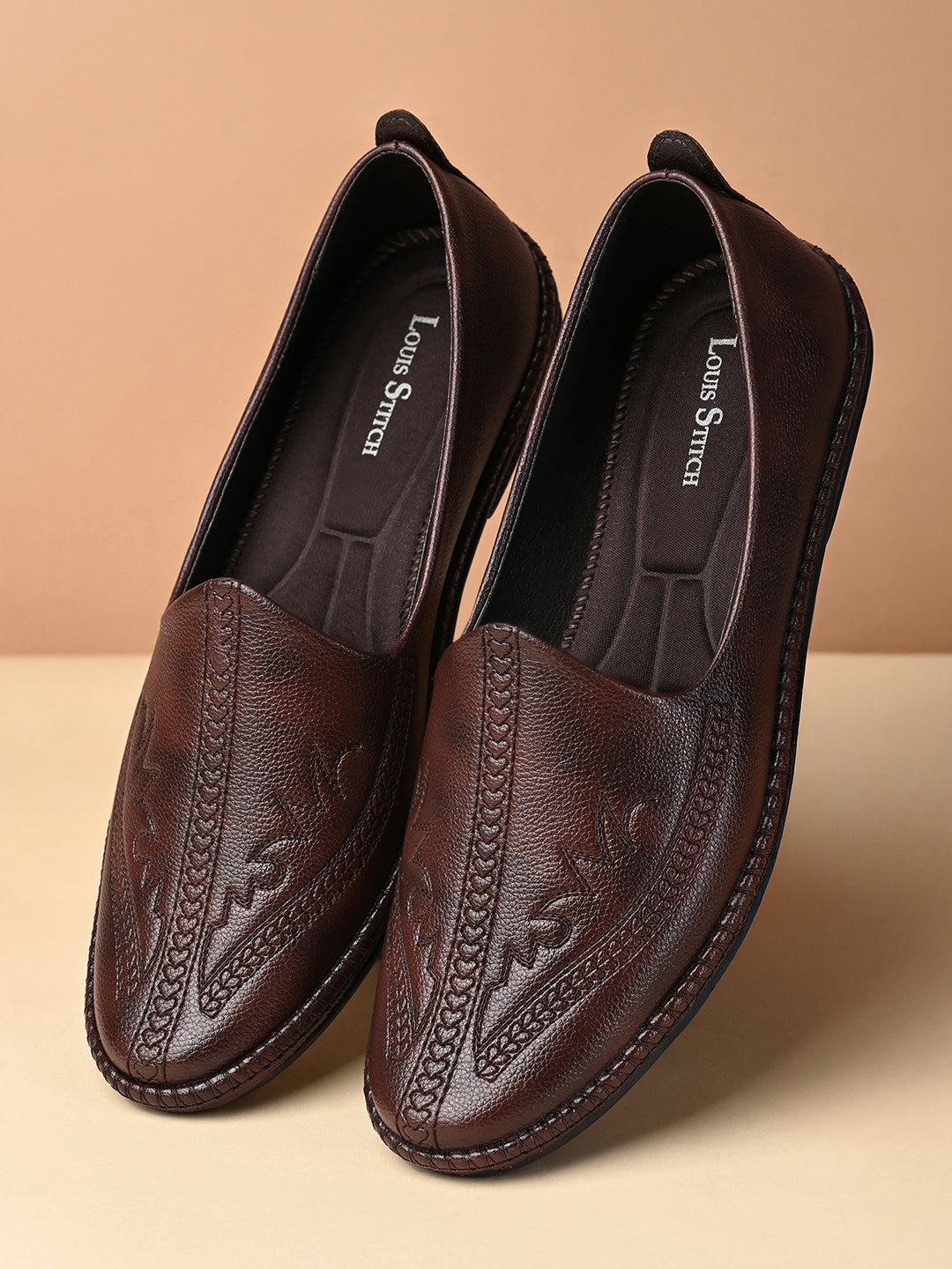 Brunette Brown Ethnic Slip-On Embroided Nagra Juti and Mojari