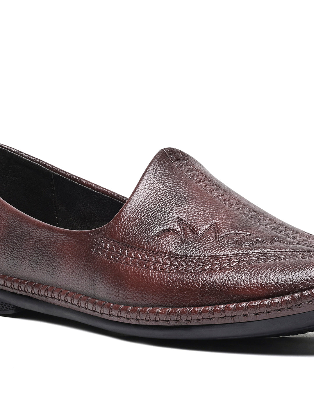 Brunette Brown Ethnic Slip-On Embroided Nagra Juti and Mojari