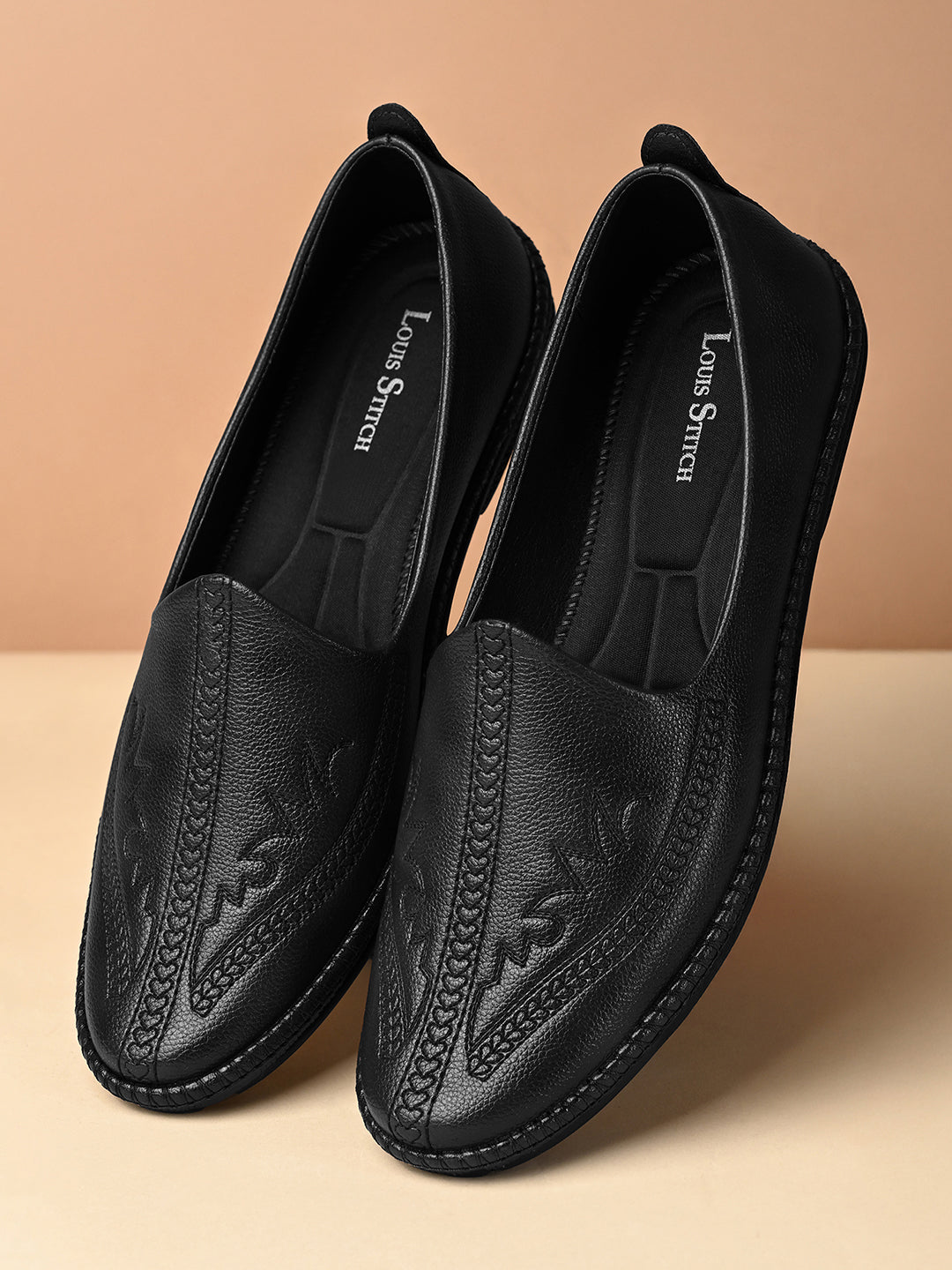 Jet Black Ethnic Slip-On Embroided Nagra Juti and Mojari