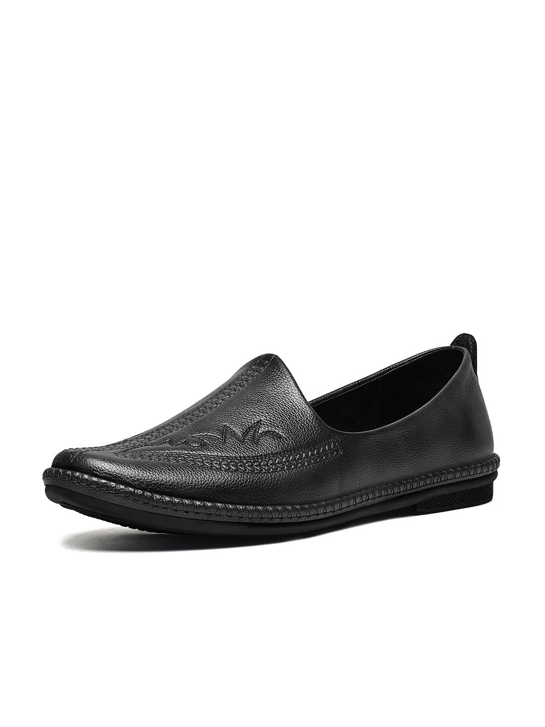Jet Black Ethnic Slip-On Embroided Nagra Juti and Mojari