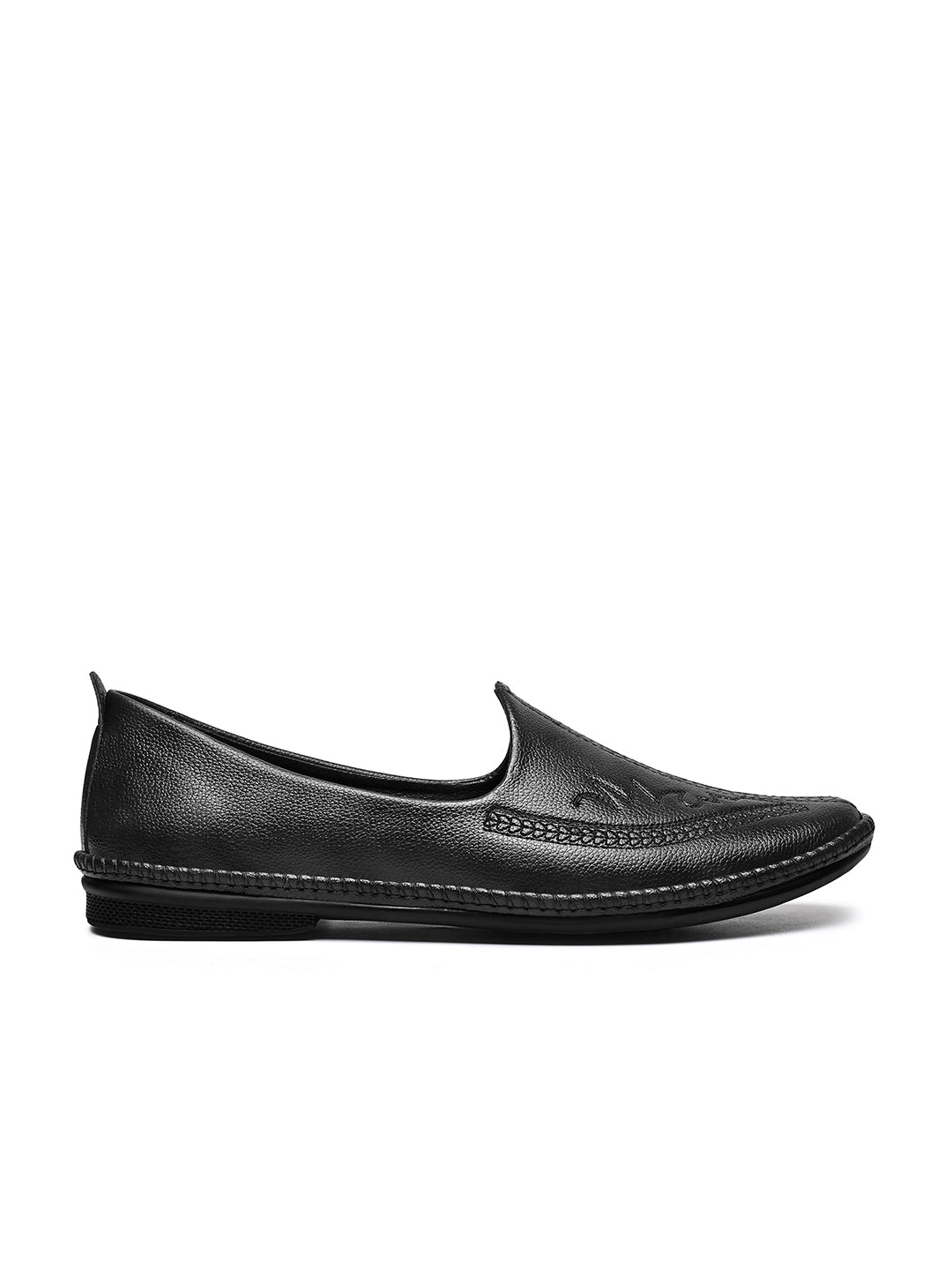 Jet Black Ethnic Slip-On Embroided Nagra Juti and Mojari