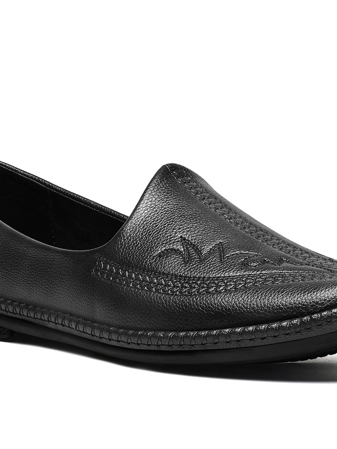 Jet Black Ethnic Slip-On Embroided Nagra Juti and Mojari