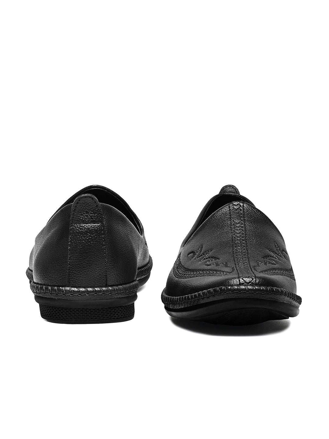 Jet Black Ethnic Slip-On Embroided Nagra Juti and Mojari