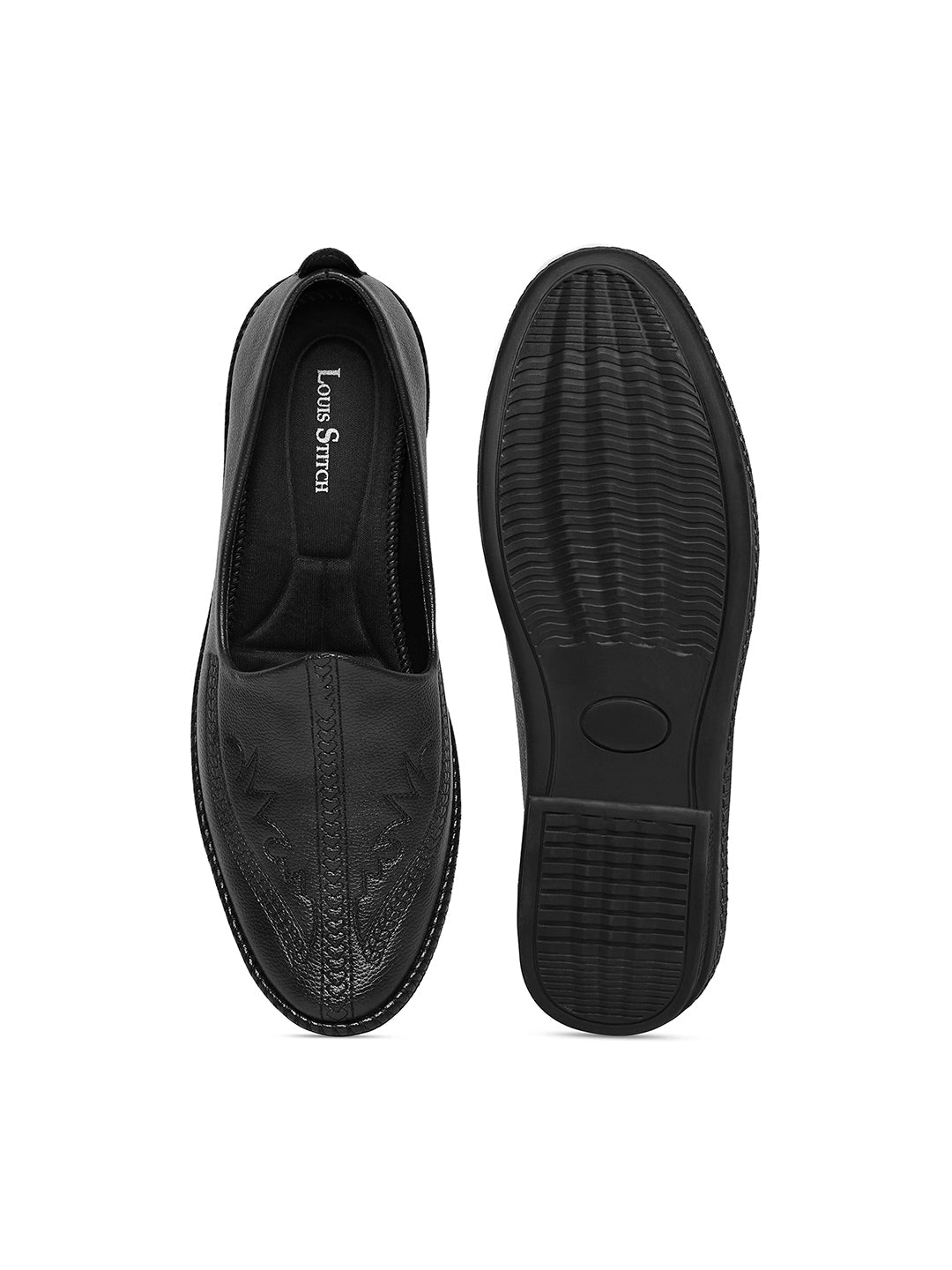 Jet Black Ethnic Slip-On Embroided Nagra Juti and Mojari