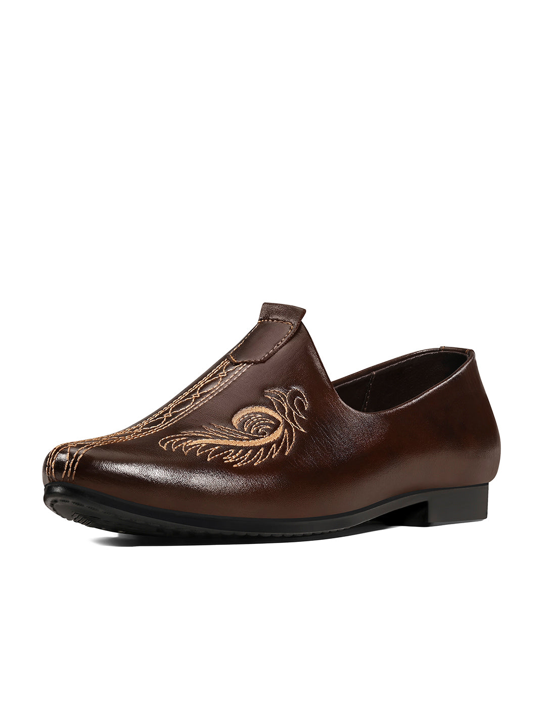 Brunette Brown Ethnic Slip-On Embroided Nagra Juti and Mojari