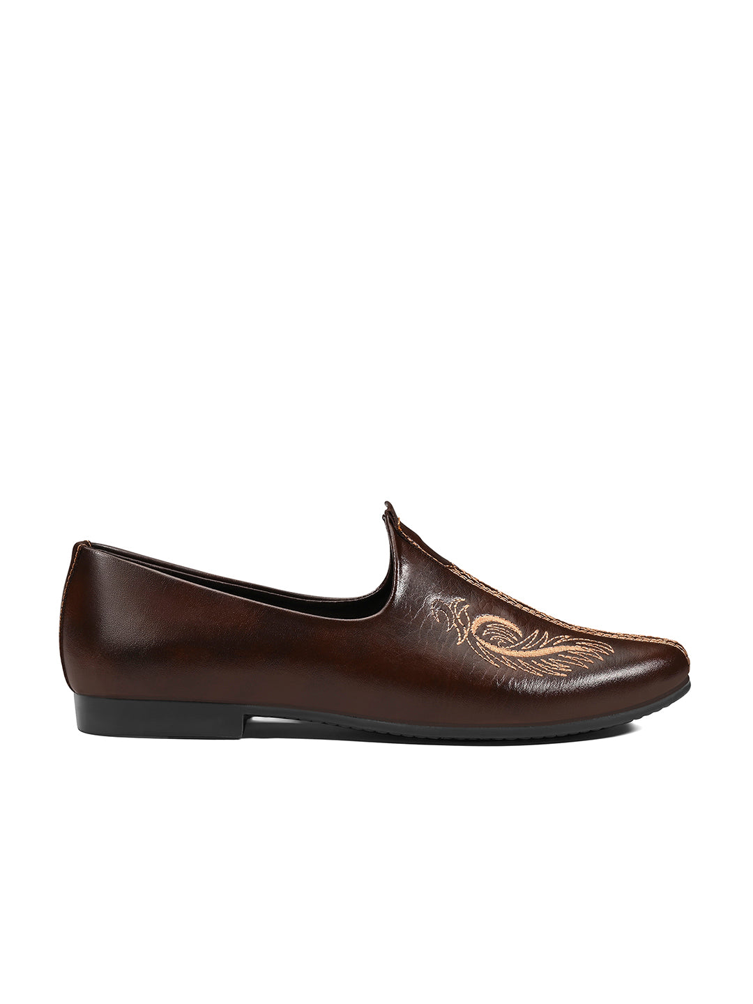 Brunette Brown Ethnic Slip-On Embroided Nagra Juti and Mojari