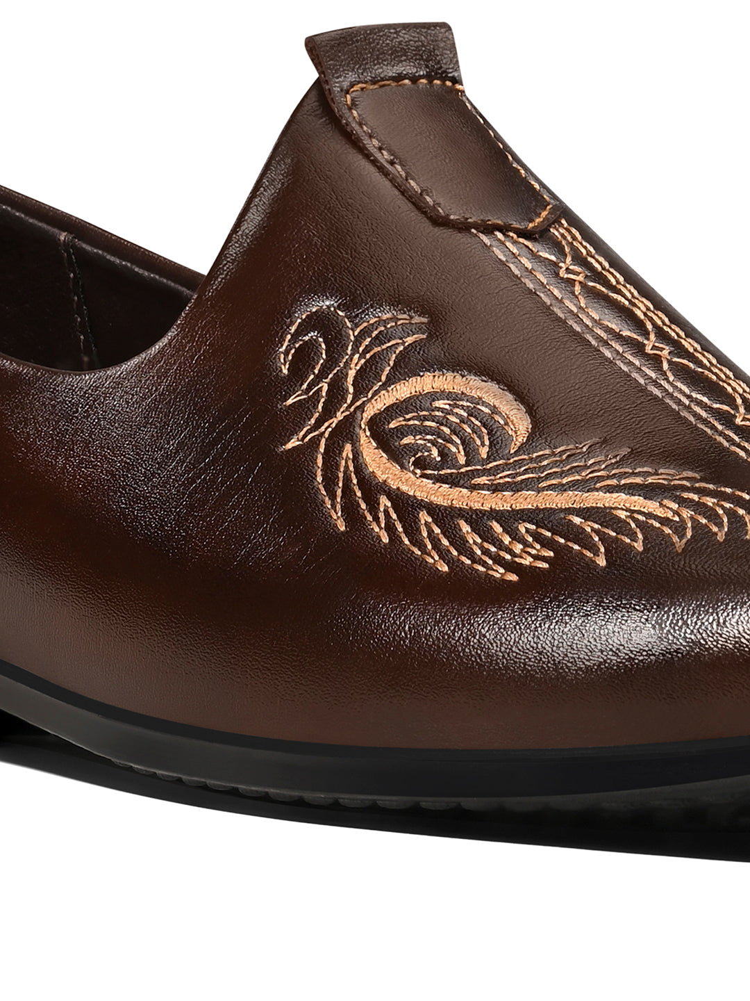 Brunette Brown Ethnic Slip-On Embroided Nagra Juti and Mojari