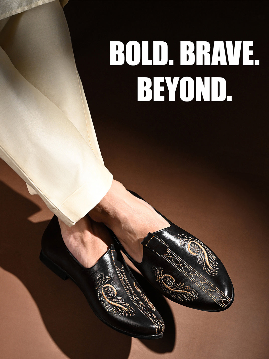 Jet Black Ethnic Slip-On Embroided Nagra Juti and Mojari