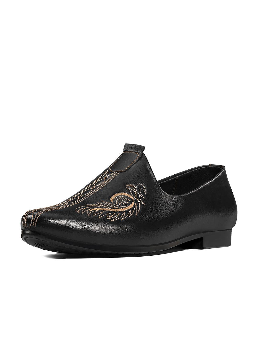 Jet Black Ethnic Slip-On Embroided Nagra Juti and Mojari