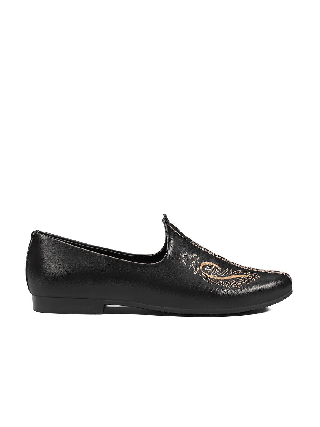 Jet Black Ethnic Slip-On Embroided Nagra Juti and Mojari