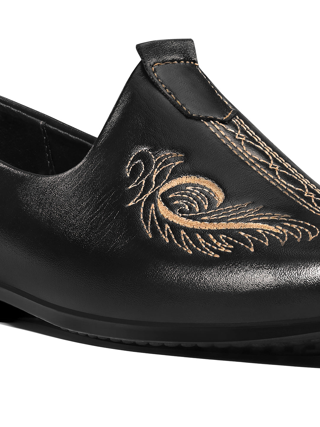 Jet Black Ethnic Slip-On Embroided Nagra Juti and Mojari