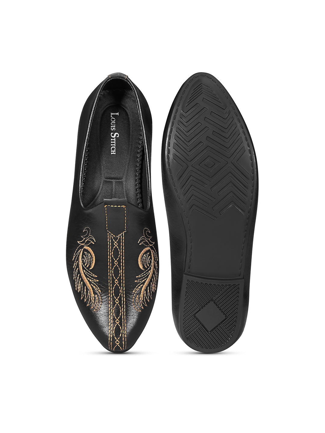 Jet Black Ethnic Slip-On Embroided Nagra Juti and Mojari
