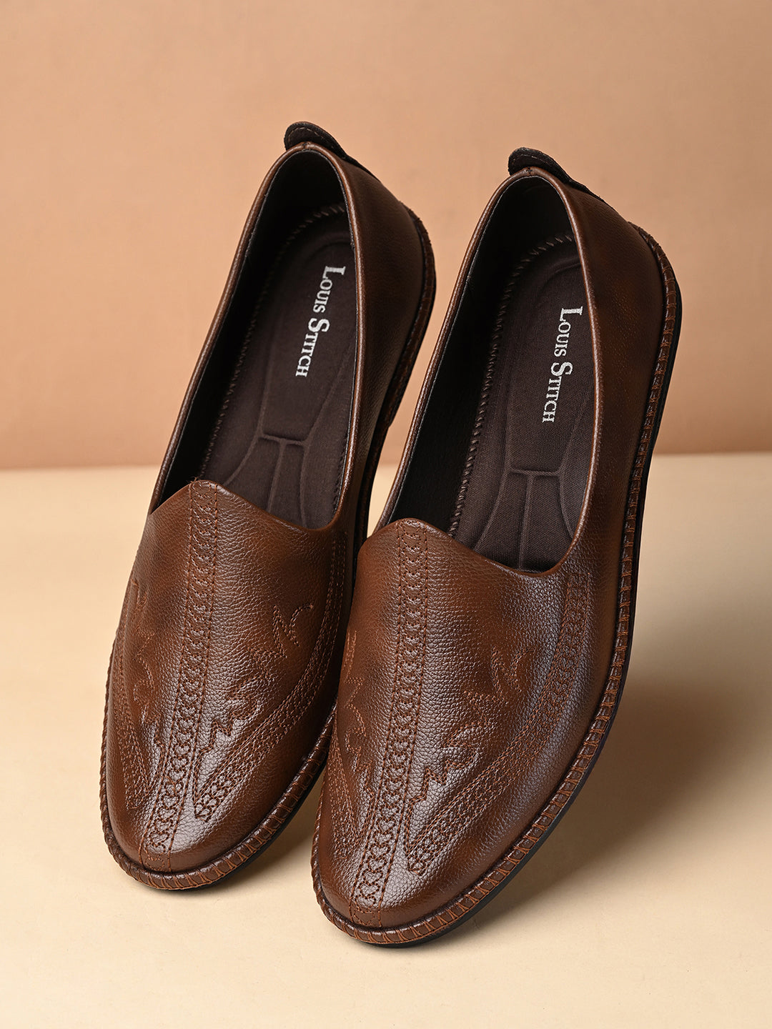 Russet Tan Ethnic Slip-On Embroided Nagra Juti and Mojari