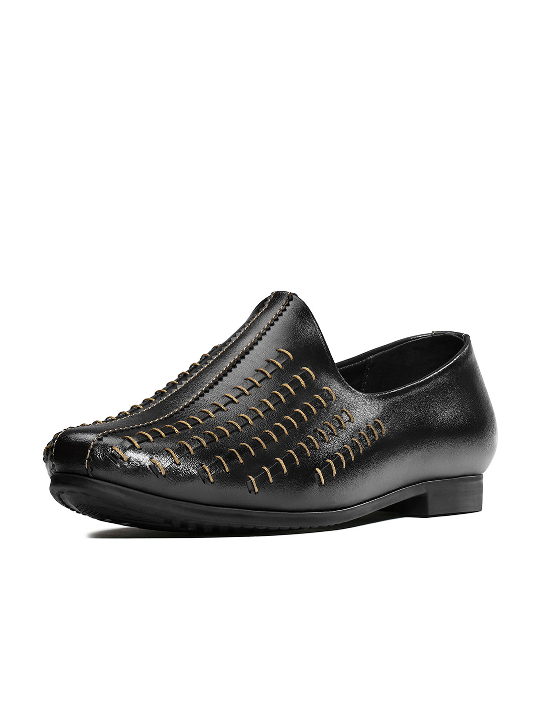 Jet Black Ethnic Slip-On Multi-Strip Nagra Juti and Mojari