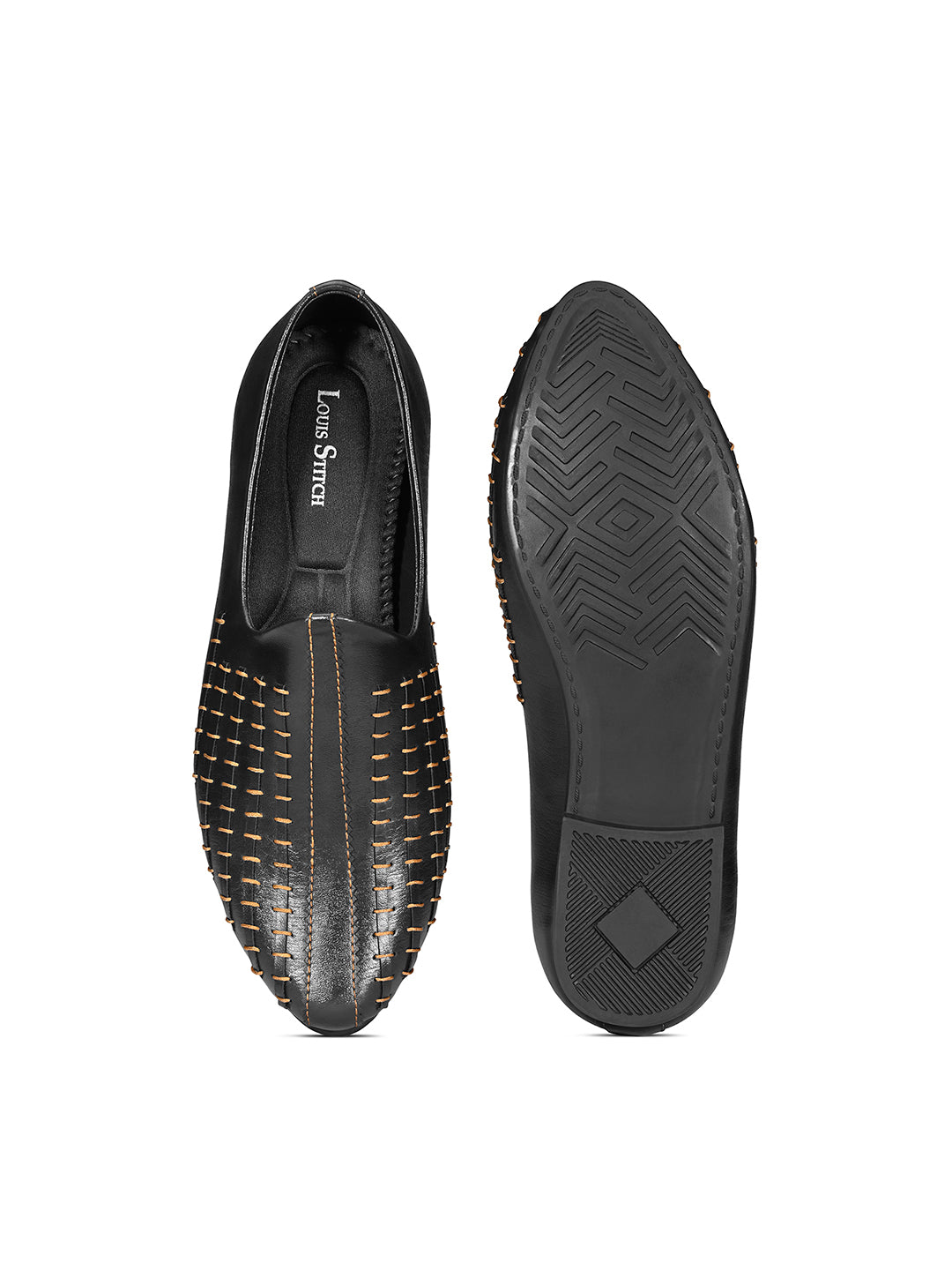 Jet Black Ethnic Slip-On Multi-Strip Nagra Juti and Mojari